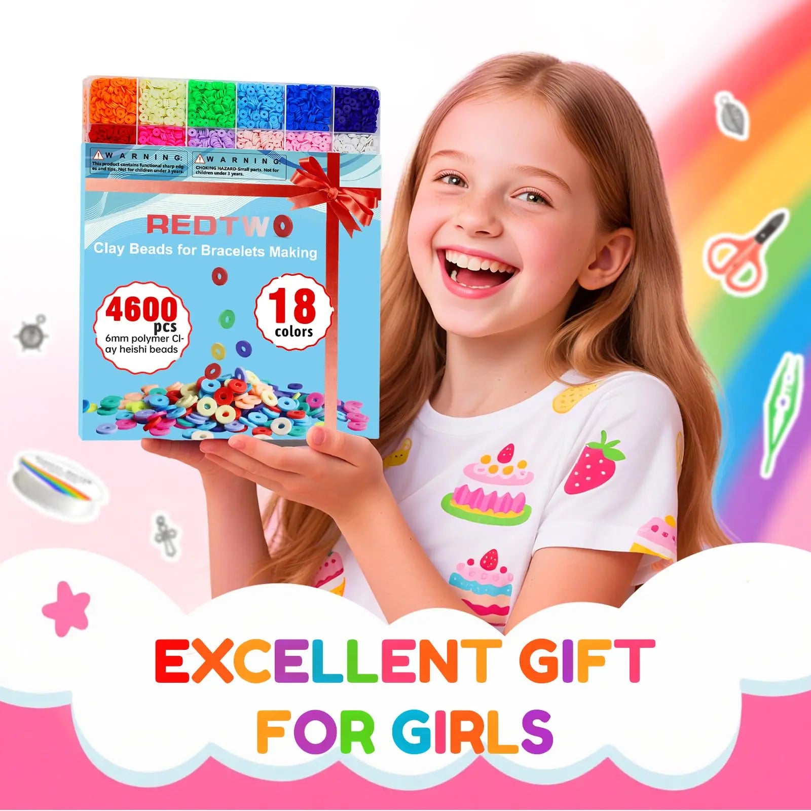 Redtwo 5100 Clay Beads Bracelet Making Kit, Flat Preppy Beads for Friendship Jewelry Making,Polymer Heishi Beads with Charms Gifts for Teen Girls Crafts for Girls Ages 8-12