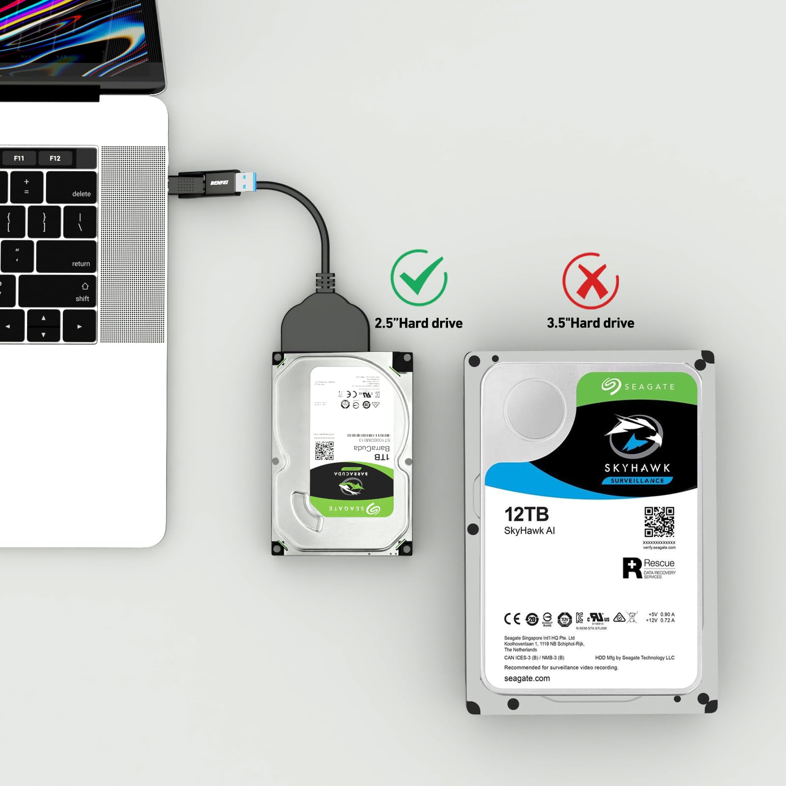 BENFEI SATA to USB Cable, 2in1 USB-C/USB 3.0 to SATA III Hard Driver Adapter Compatible for 2.5 inch HDD and SSD