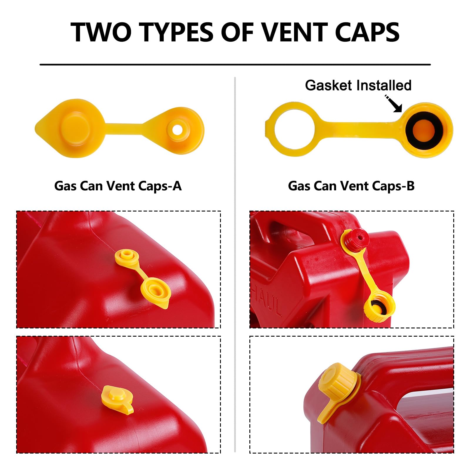 Gas Can Spout Replacement Kit, Gas Can Nozzle Replacement (5 Kit), for most 1/2/5/10 Gallon Gas Cans. The seal is fully installed you can use it directly. Replacement gas can spout (Yellow)