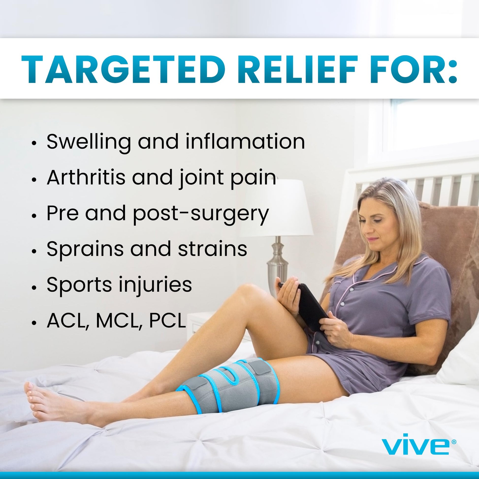 Vive Knee Ice Pack Wrap - Cold/Hot Gel Compression Brace - Heat Support Strap for Arthritis Pain, Tendonitis, ACL, Athletic Injury, Osteoarthritis, Women, Men, Running, Meniscus and Patella Surgery