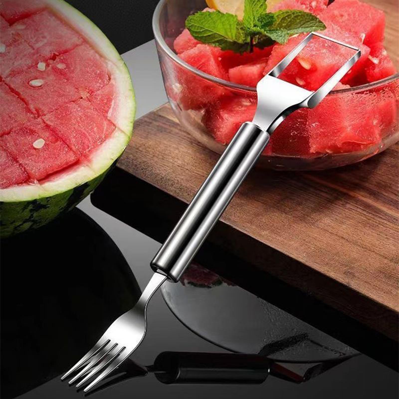 2Pcs Watermelon Fork Slicer Cutter, 2-in-1 Stainless Steel Fruit Cutter, Watermelon Cutter，New Upgrade Dual Head Watermelon Fork Slicer Tool, Summer Fruit Cutting Home Kitchen Gadgets.
