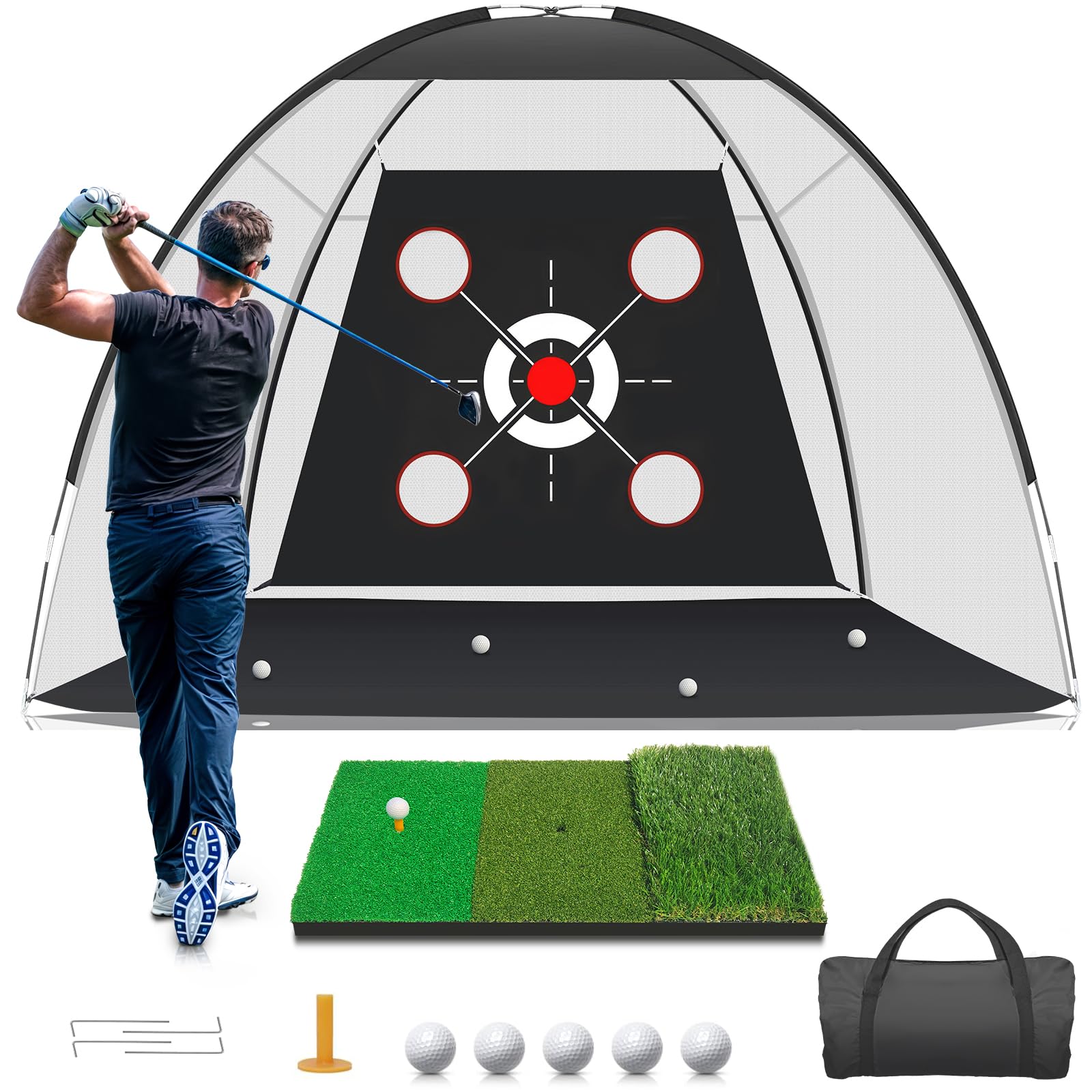KLAODOT Golfnetz mit Übungsmatte, Golf-Schlaghilfen, Netze 3x2,1m für Garten, Driving, Chipping, Training, Schwung mit Zielmatte, Bällen für draußen und drinnen, Geschenke für Männer, Papa, Ihn und Golfer