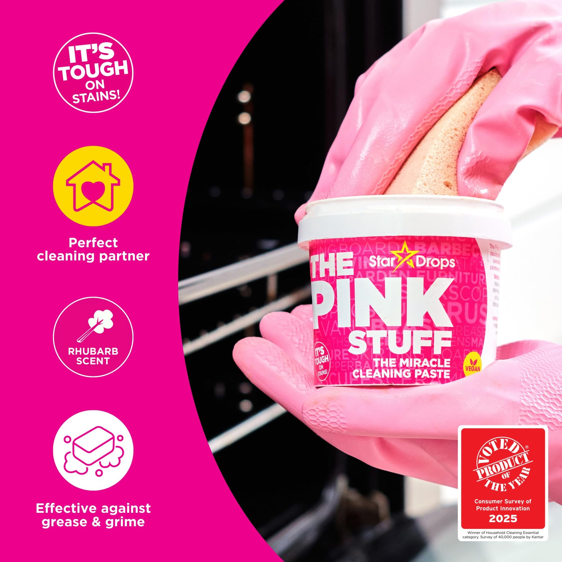 Stardrops - The Pink Stuff Bathroom Cleaning Kit – Cleaning Paste, Bathroom Foam Spray, Toilet Foaming Powder, SQeeZY Sponge & 3 Microfiber Cloths – Tough on Stains, Grease & Soap Scum