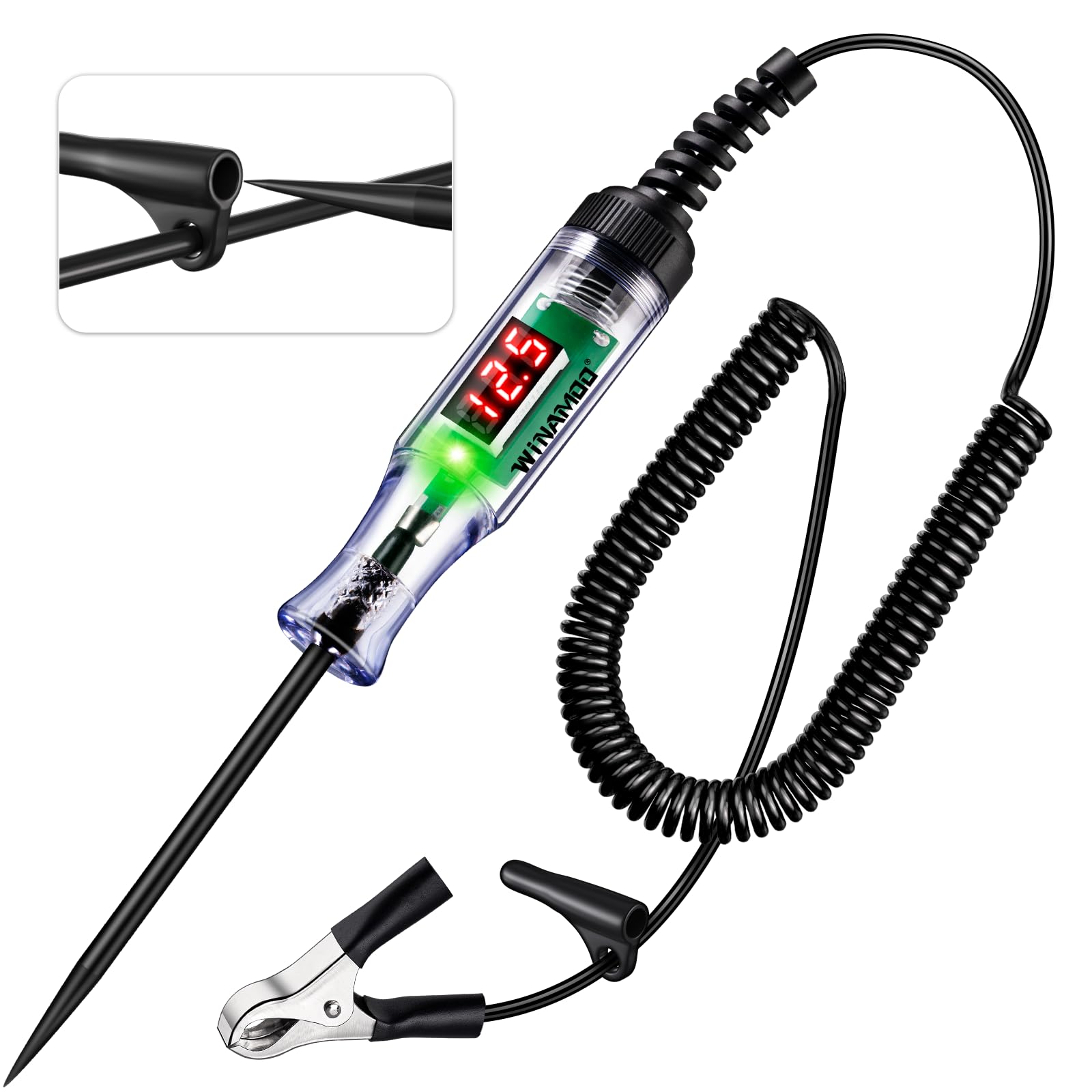WINAMOO Kfz-Prüflampe mit 3-48V LED Digitalspannungsanzeige, Auto-Schaltkreisprüfer mit Voltmeter & zweifarbiger Polaritätsanzeige, elektrischer Prüfstift mit Edelstahlsonde für PKW/LKW/SUV Prüfungen