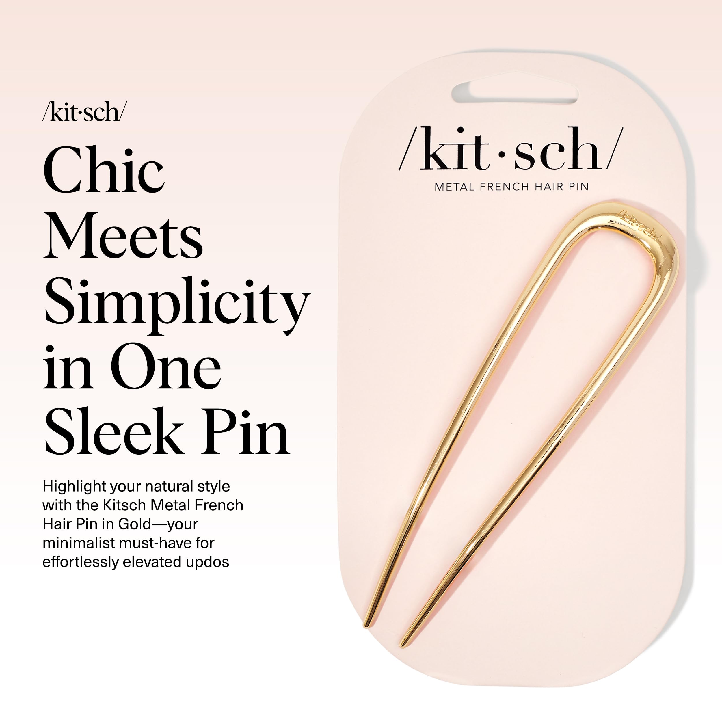 Kitsch French Hair Pins for Women – Elegant & Durable Metal Hair Fork for Updos, Chignon, Bun & Twist Hairstyles, Secure Hold All Day, Comfortable Fit- Gold, 1pc