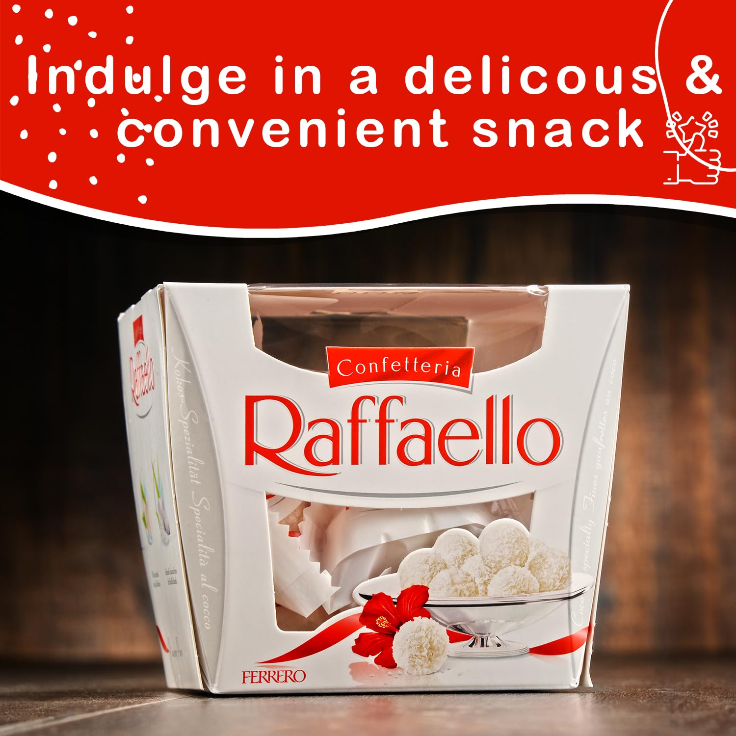 Ferrero Rocher Raffaello, Bulk 1 Pack, 15 Count total, Individually Wrapped, Premium Gourmet White Almond, Cream And Coconut, Gift Box, 5.3 Oz Each (Purpalia Packaging)