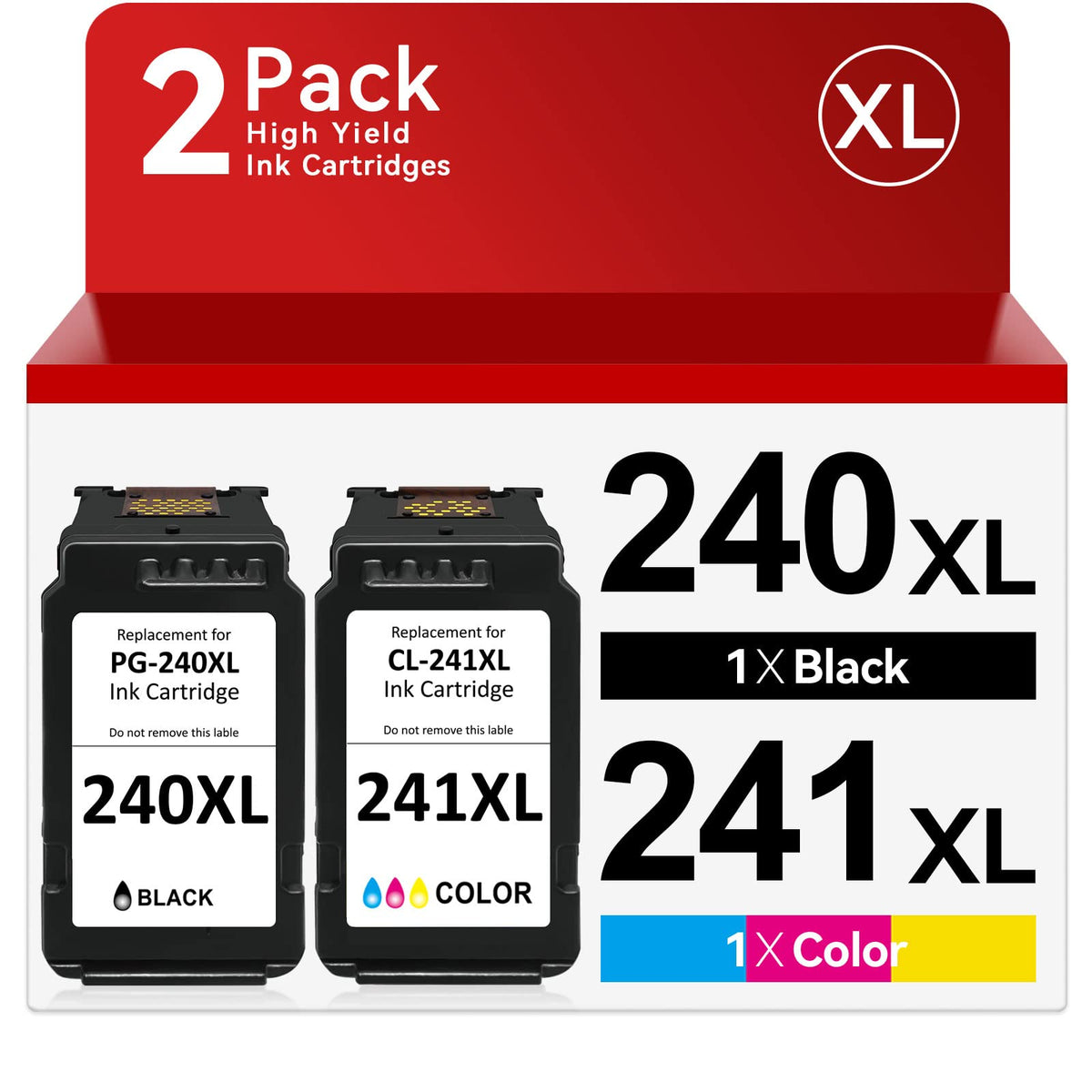 PG-240 XL/CL-241 XL Tintenpatronen kompatibel mit Canon 240XL 241XL Kombipack für Canon PIXMA MG3620 MG3600 MG3520 TS5120 MG2120 MX472 MX452 MX512 MX532 Drucker (1 Schwarz, 1 Farbe)