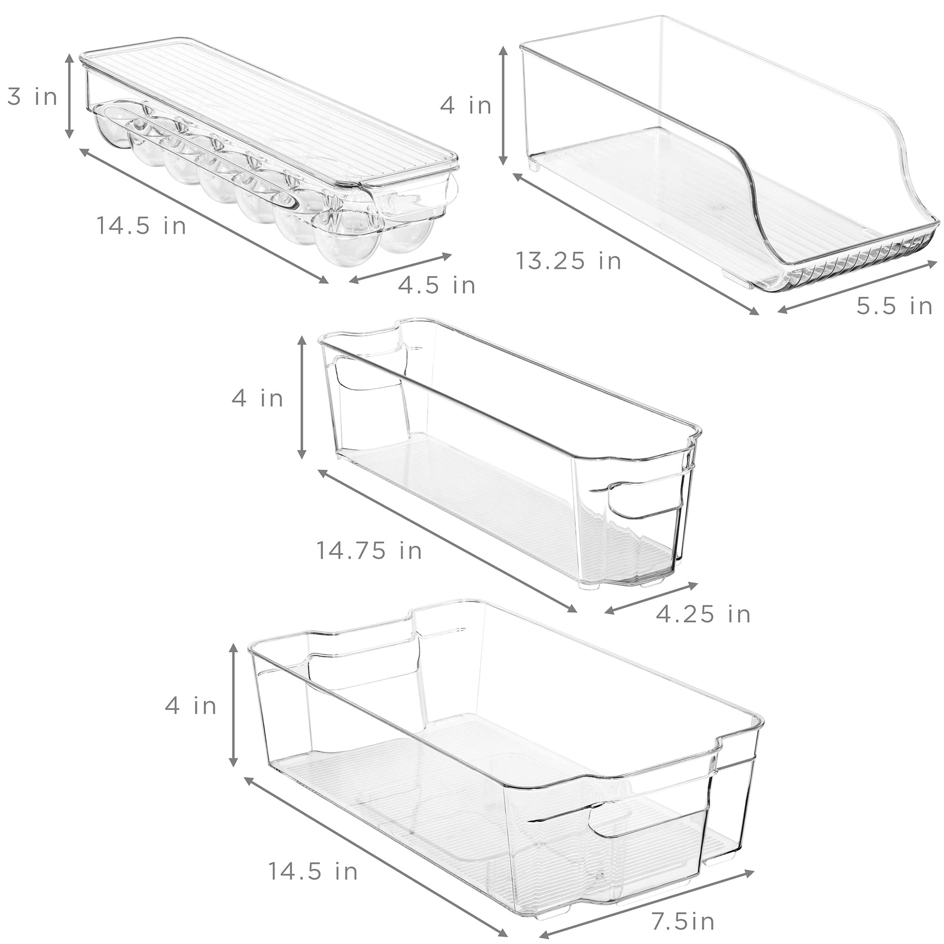 Sorbus Refrigerator Organizers and Storage Bins Set of 6 – Includes 2 Wide Bins, 2 Narrow Bins, Soda Can Organizer, and 14 Egg Holder – Clear Fridge Organizer Bins for