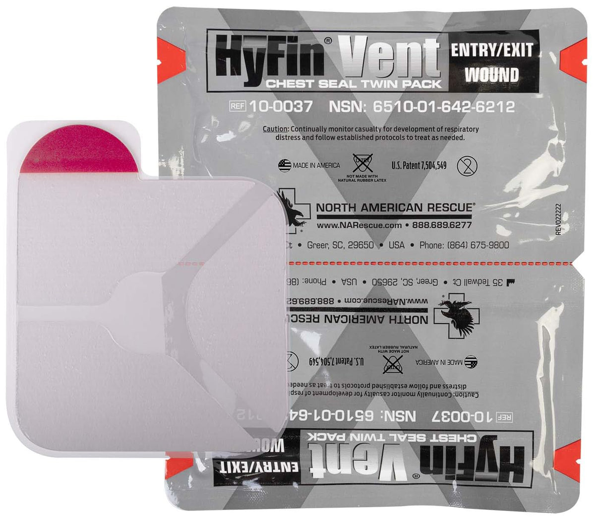 لاصقات الصدر المهواة HyFin Vent من North American Rescue (عبوة مزدوجة) من NAR، لاصقات صدر مهواة للجروح للصدمات والجروح (10-0037)
