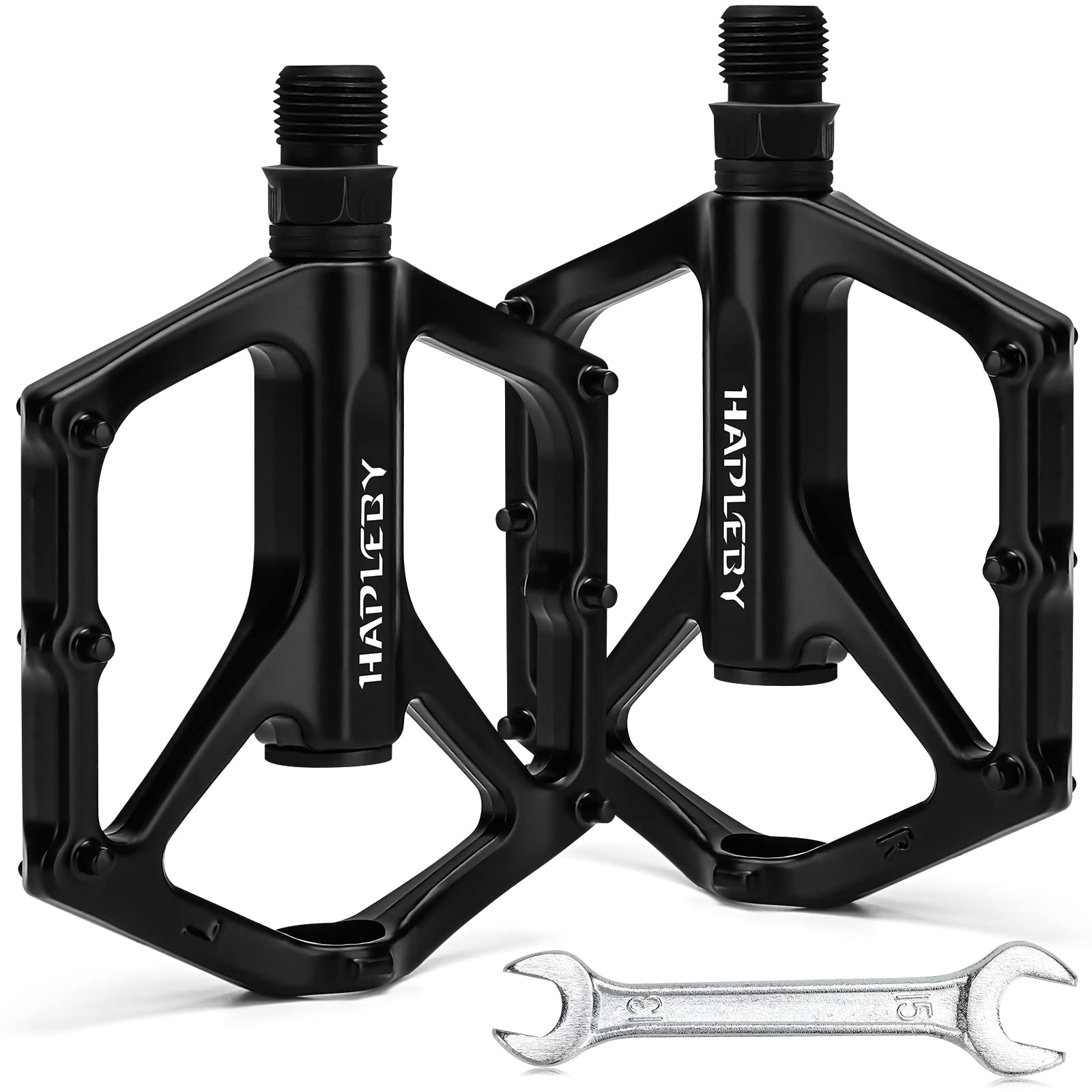 Hapleby Premium Fahrradpedale 9/16 Zoll, professionelle Mountainbike- und Rennrad-Plattformpedale mit 2 abgedichteten Lagern, breiter Plattform und geringem Gewicht der Fahrradpedale, Lieferung mit 1 Stück Pedalschlüssel