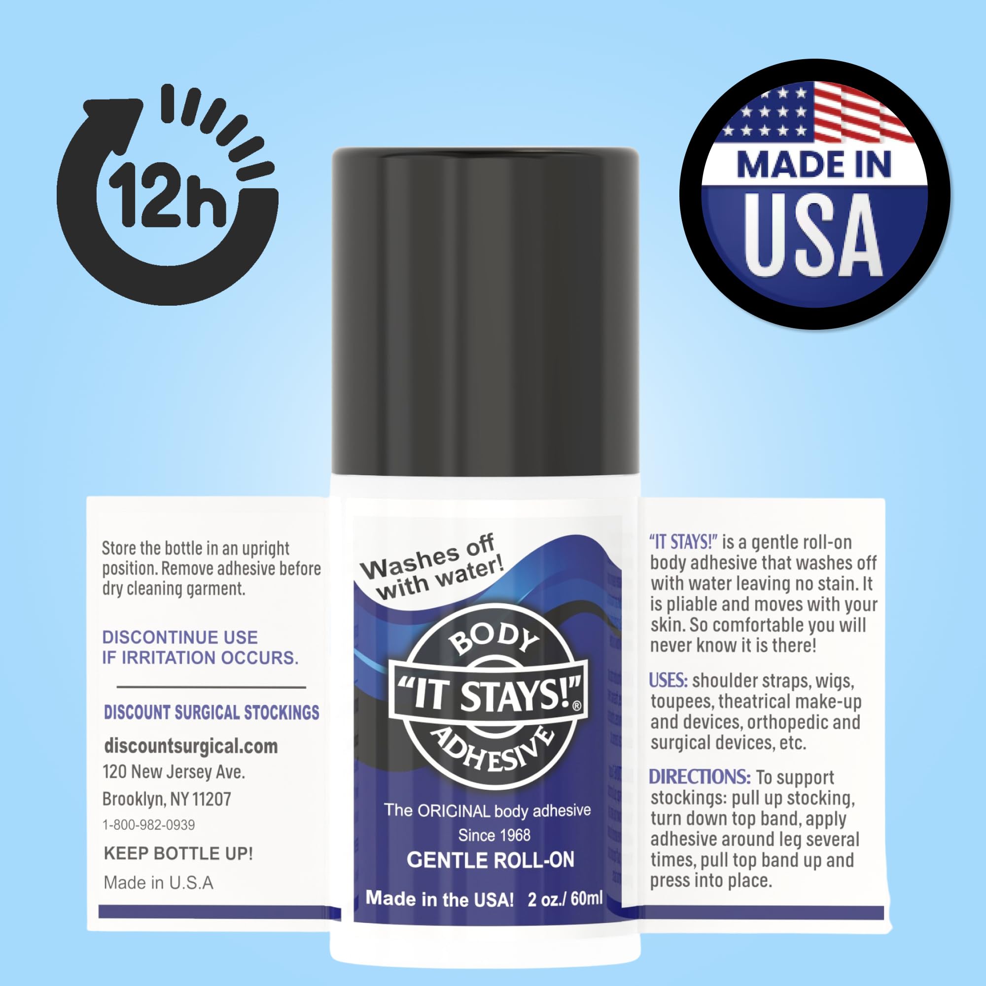 Mojo Compression Socks - It Stays! Butt Glue for Dancers Roll On - Body Adhesive Glue Applicator for Wigs, Socks, Stockings, Leotards, Bras, Costumes and Clothing - Made in USA - 2 oz