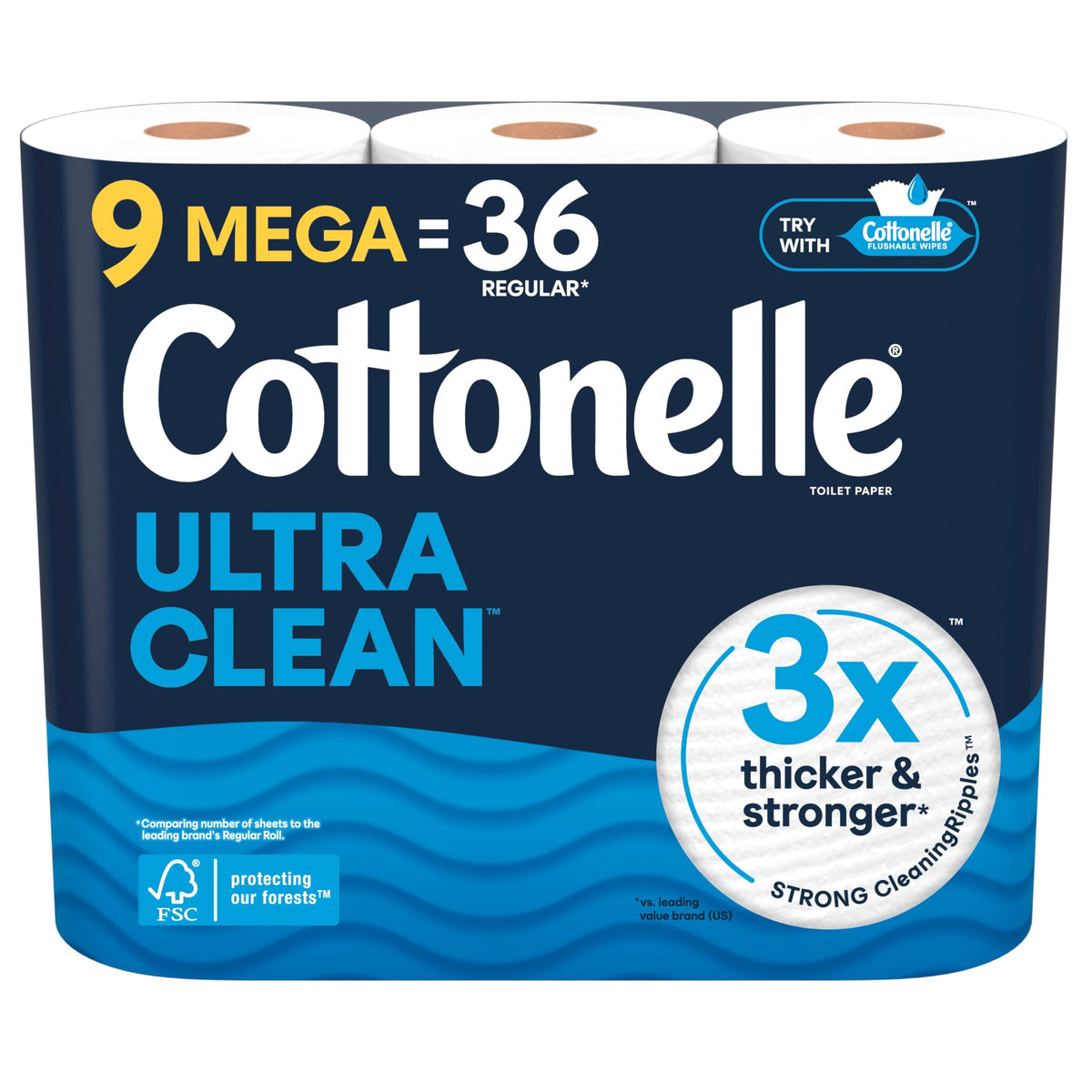 Cottonelle Ultra Clean Toilettenpapier, 9 Mega-Rollen = 36 normale Rollen, Verpackung kann variieren