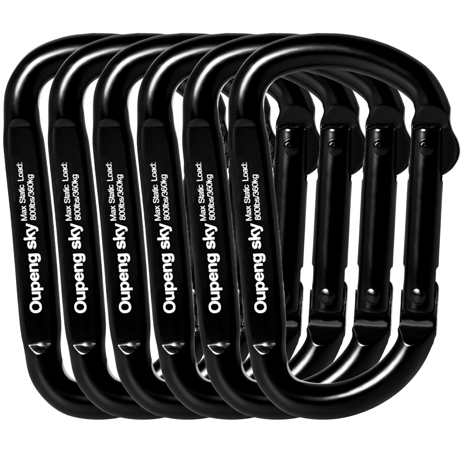 6 Stück Karabinerhaken – Hochleistungs-Eisenkarabiner 360kg D-Ring-Form, Schlüsselanhänger-Clip, Mehrzweck für Camping, Wandern, Trekking oder andere Outdoor-Aktivitäten, Schwarz.