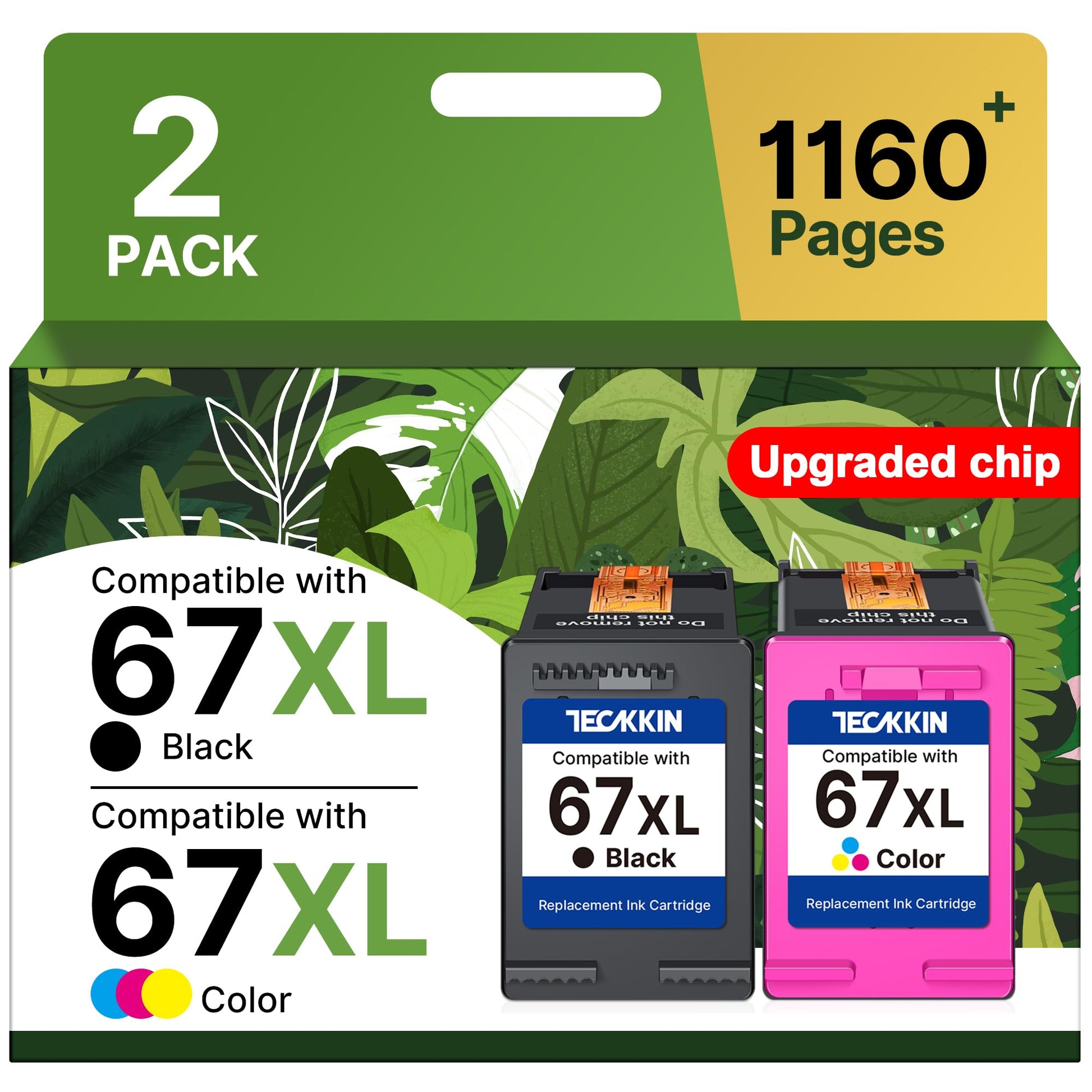 67XL Ink Cartridge Black/Color Combo Pack Replacement for HP Ink 67 67XL Printer Ink Works for HP DeskJet 2827e 2755e 2700 2855e 2800 4155e 2755 2852e Envy 6055e 6000 6455e (2 Pack)