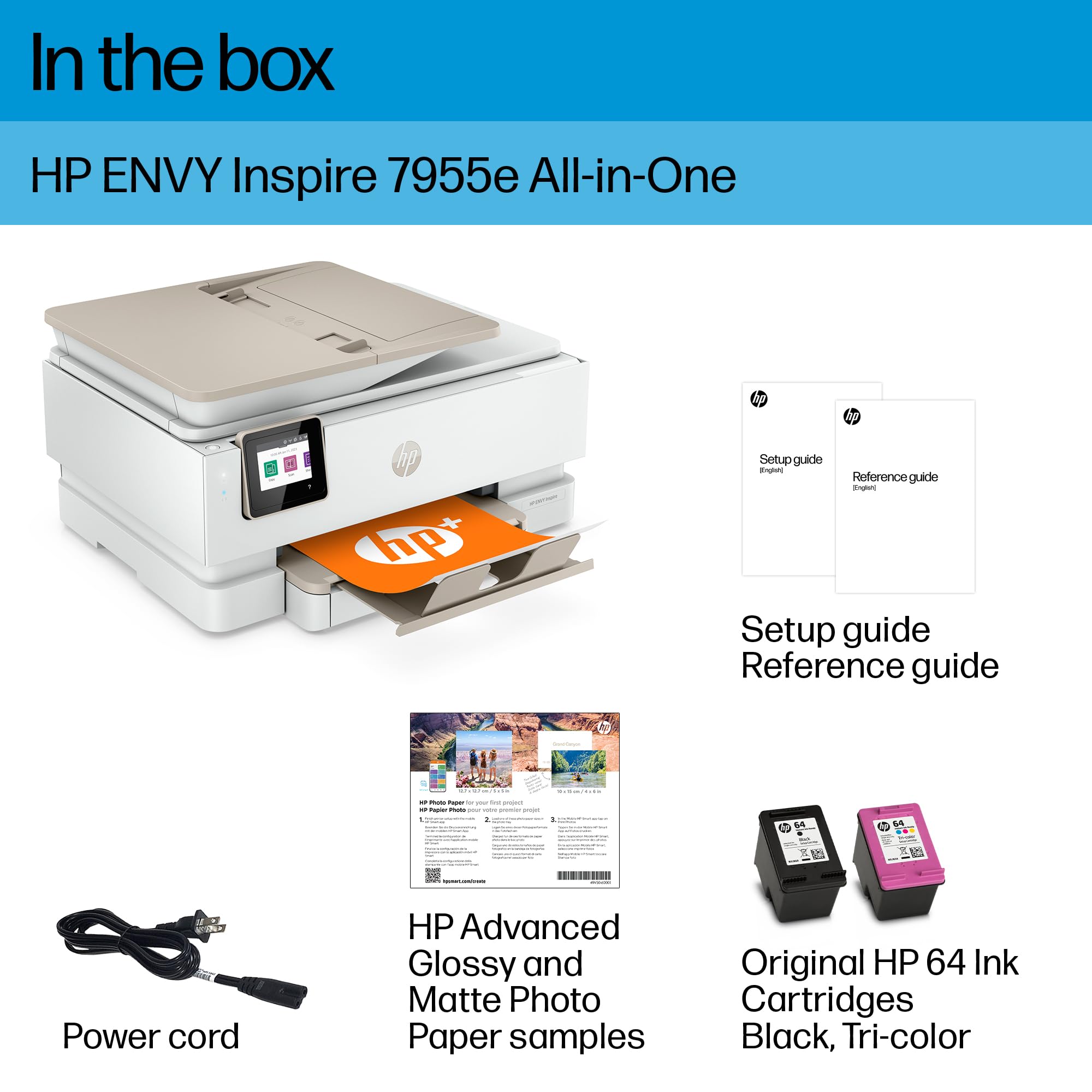 HP ENVY Inspire 7955e Wireless Color Inkjet Printer, Print, scan, copy, Easy setup, Mobile printing, Best-for home, 3 month Instant Ink trial included, White
