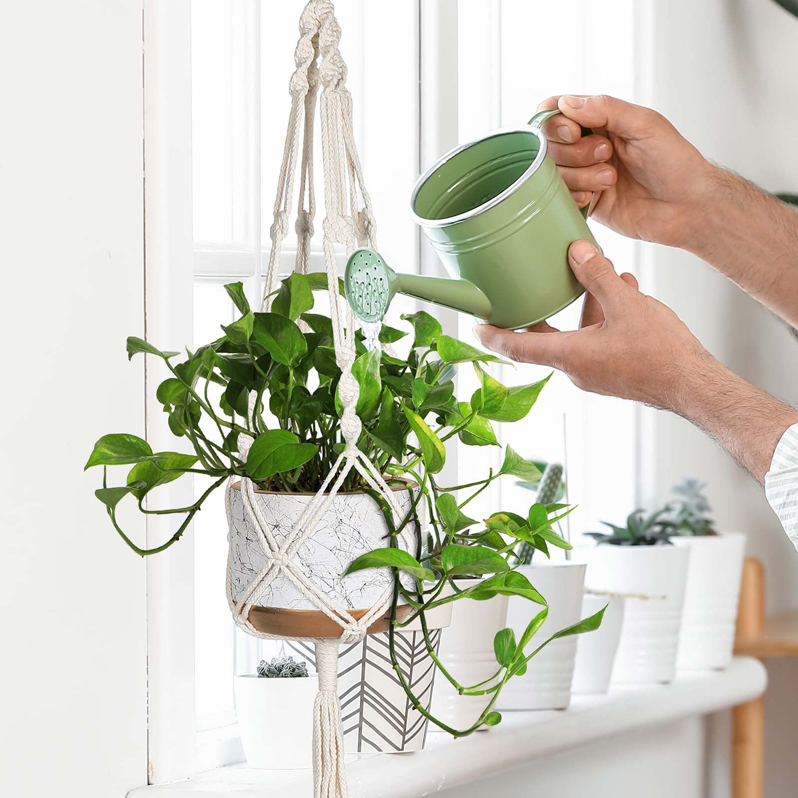 MIPON 3 Pack Macrame Plant Hanger Indoor Hanging Planter for Plants Holder with 3 Hooks,46"/41"/34" Size for Boho Home Decor,Ivory(POTS NOT Included)