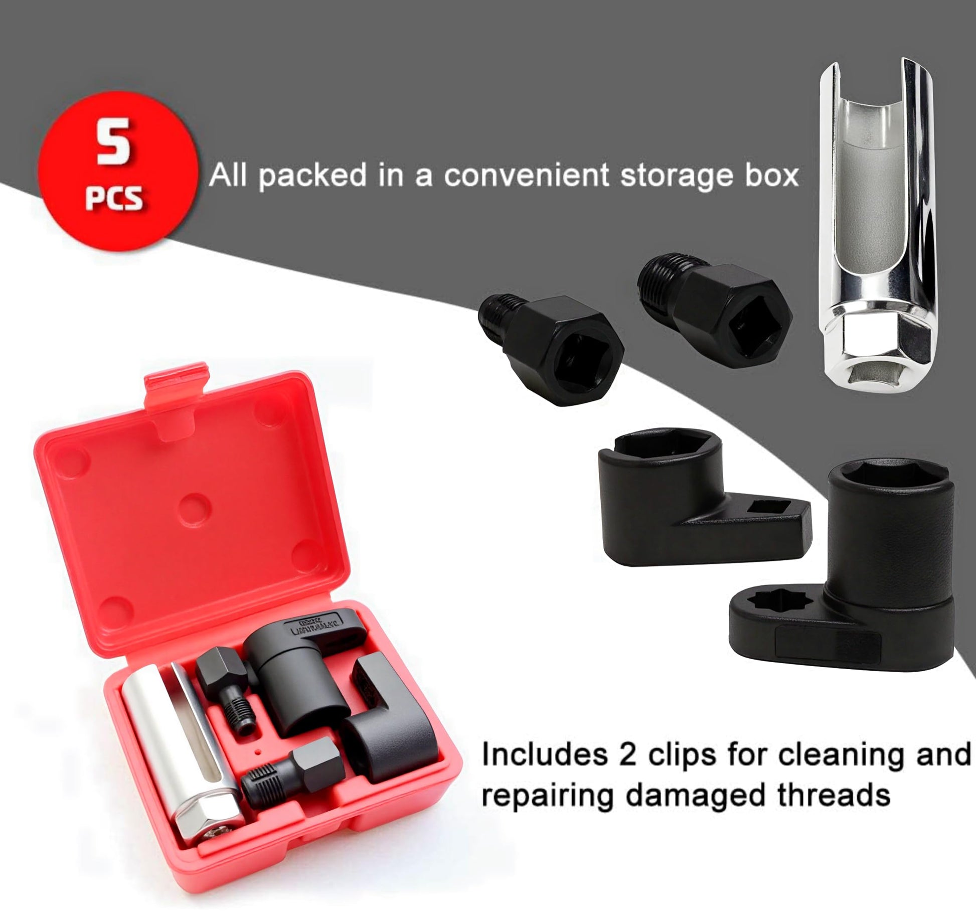 A ABIGAIL 5 PCS Automotive O2 Oxygen Sensor Socket Offset 02 sensor Wrench Remover Tool and Thread Chaser Tool