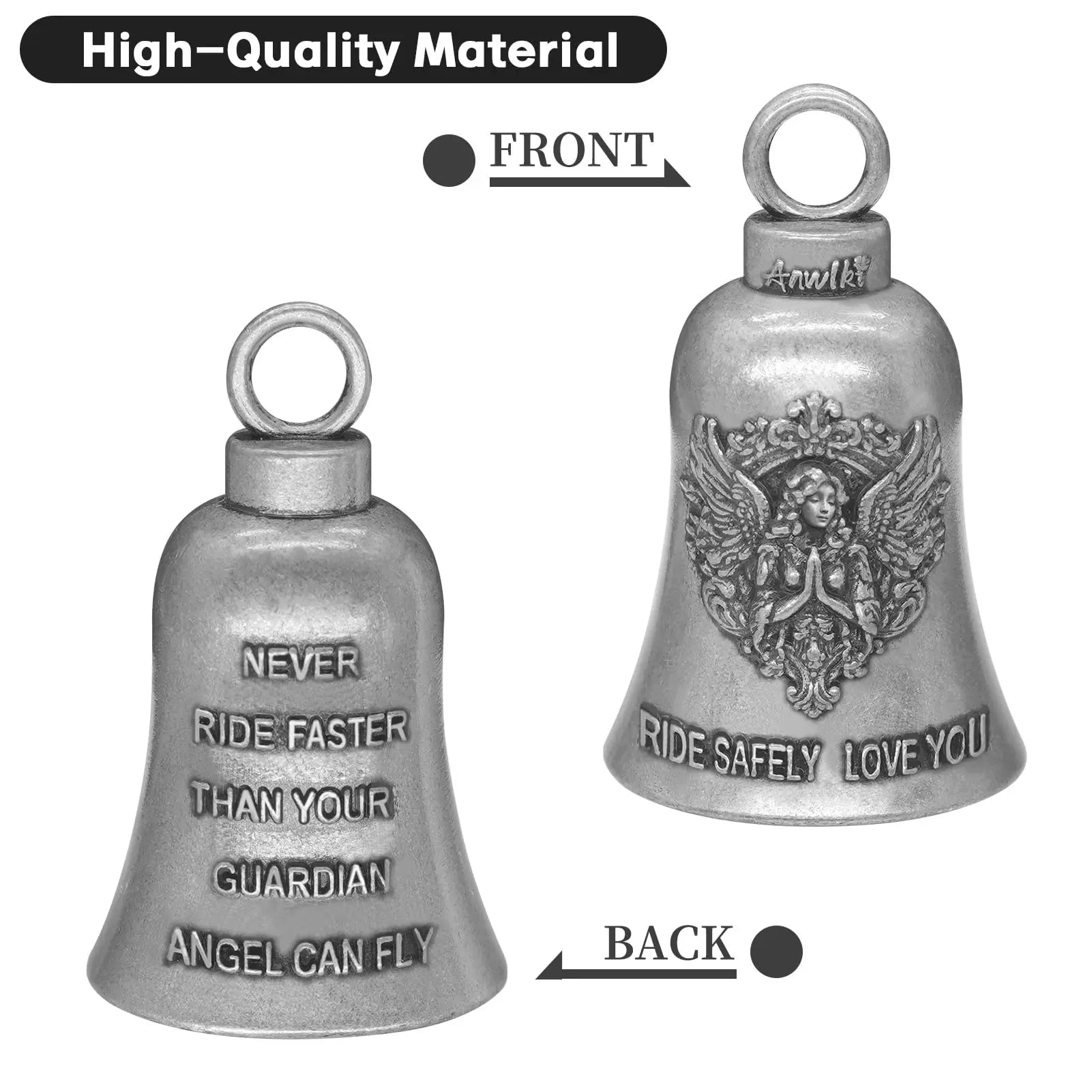 Anwlki Biker Guardian Luck Riding Bell Motorcycle Gremlin Bells with 2 Key Chain Ring Accessories, Motorcycle Bell Hanger (Guardian Angel)