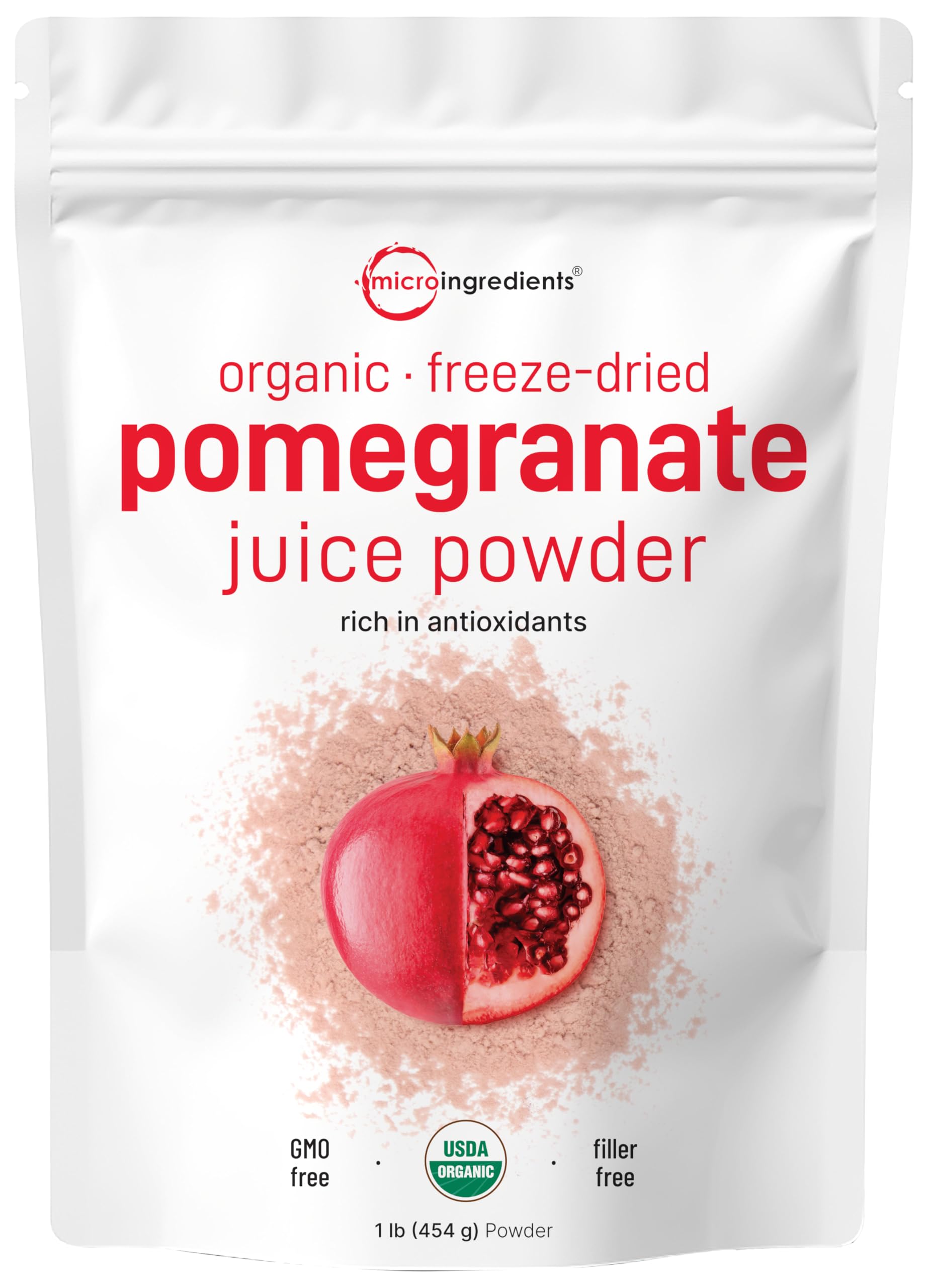 Organic Pomegranate Juice Powder, 1 Pound | 100% Natural Fruit Powder | Freeze Dried & Cold Pressed | No Sugar & Additives | Great Flavor for Drinks, Smoothie, & Beverages | Non-GMO & Vegan Friendly