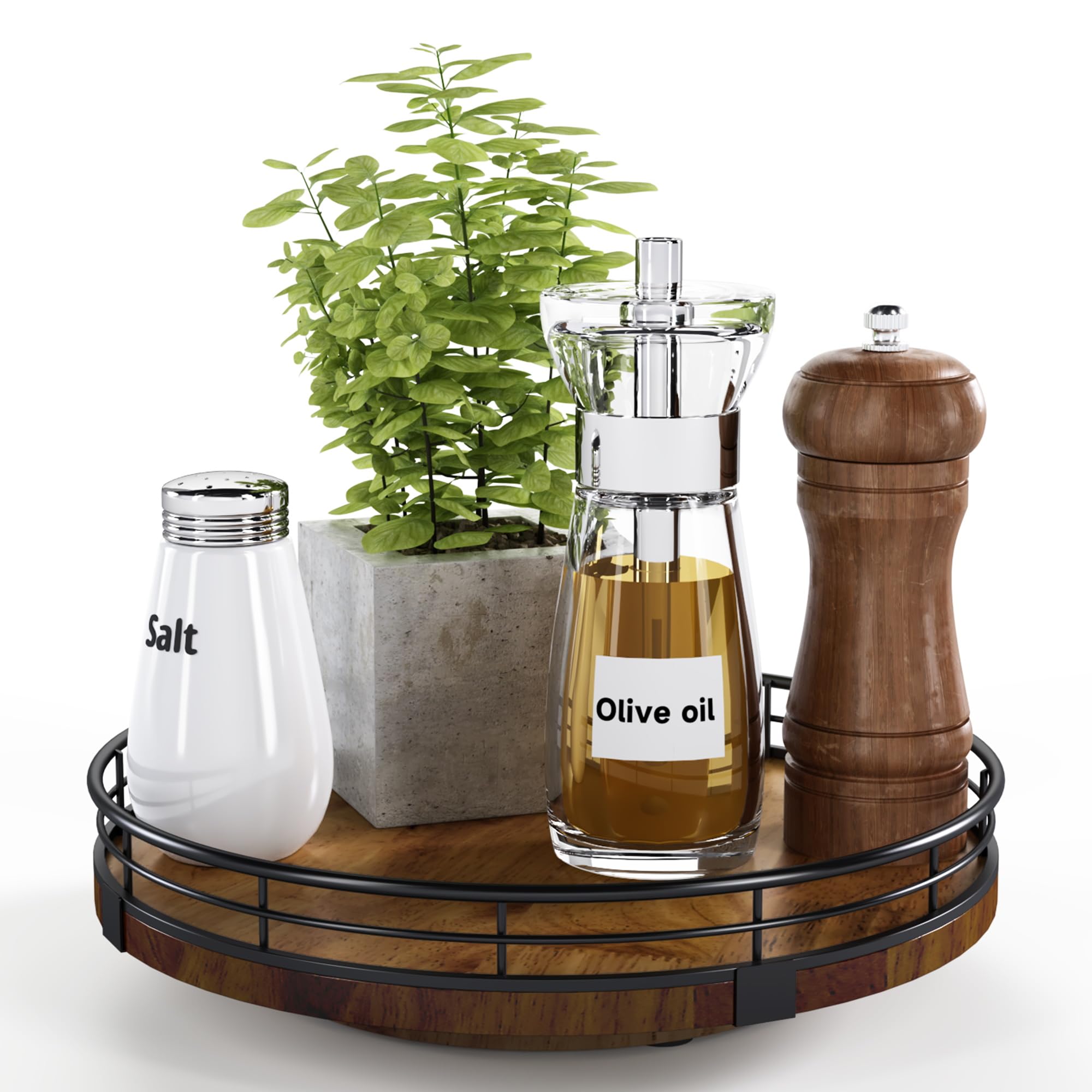 Farmhouse Eiche 9" Lazy Susan Drehteller Organizer für Schrank, runder hölzerner Lazy Susan für Organisation und Aufbewahrung für Esstisch, Speisekammer, Küche, Arbeitsplatte, Schrank, Heimdekor, Walnussholz