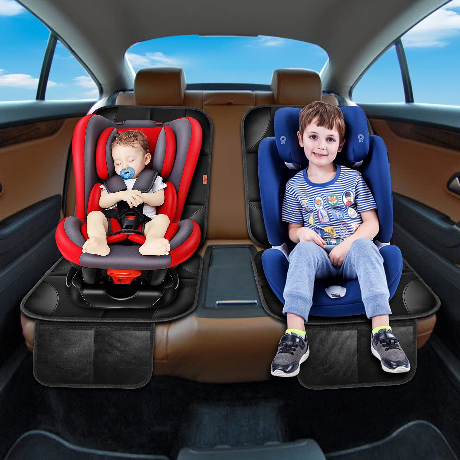 XHYANG Car Seat Protector 1 Pack Car Seat Cushion Mat Thickest Padding,Waterproof 600D Fabric Car Seat Covers for Non-Slip Backing Mesh Pockets for Baby and Pet (Black, 1 Pack)