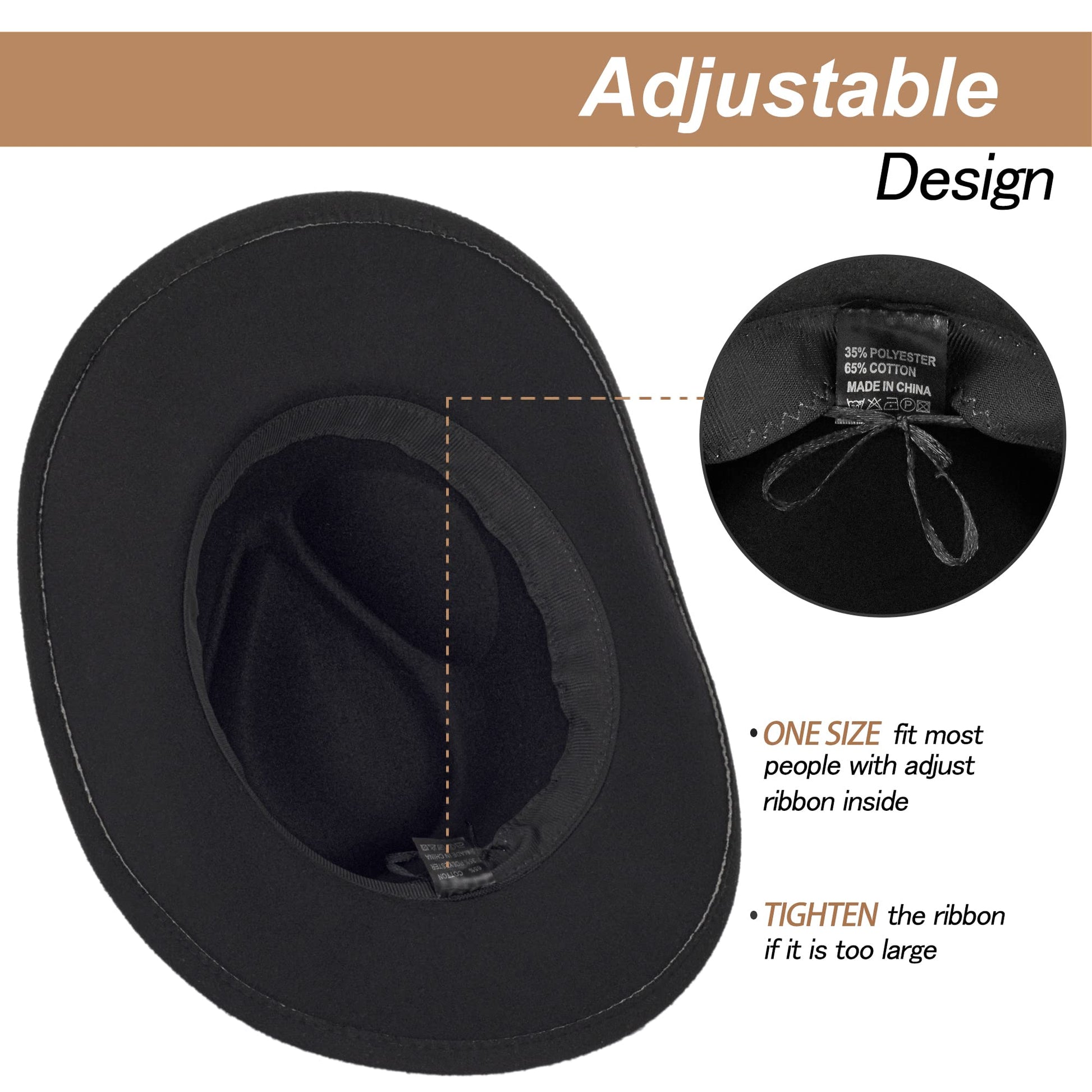 Womens Western Cowboy Hats Studded Pinched Western Cowgirl Hats Wide Brim Fedoras Hat with Belt Buckle (Size:Medium) Black