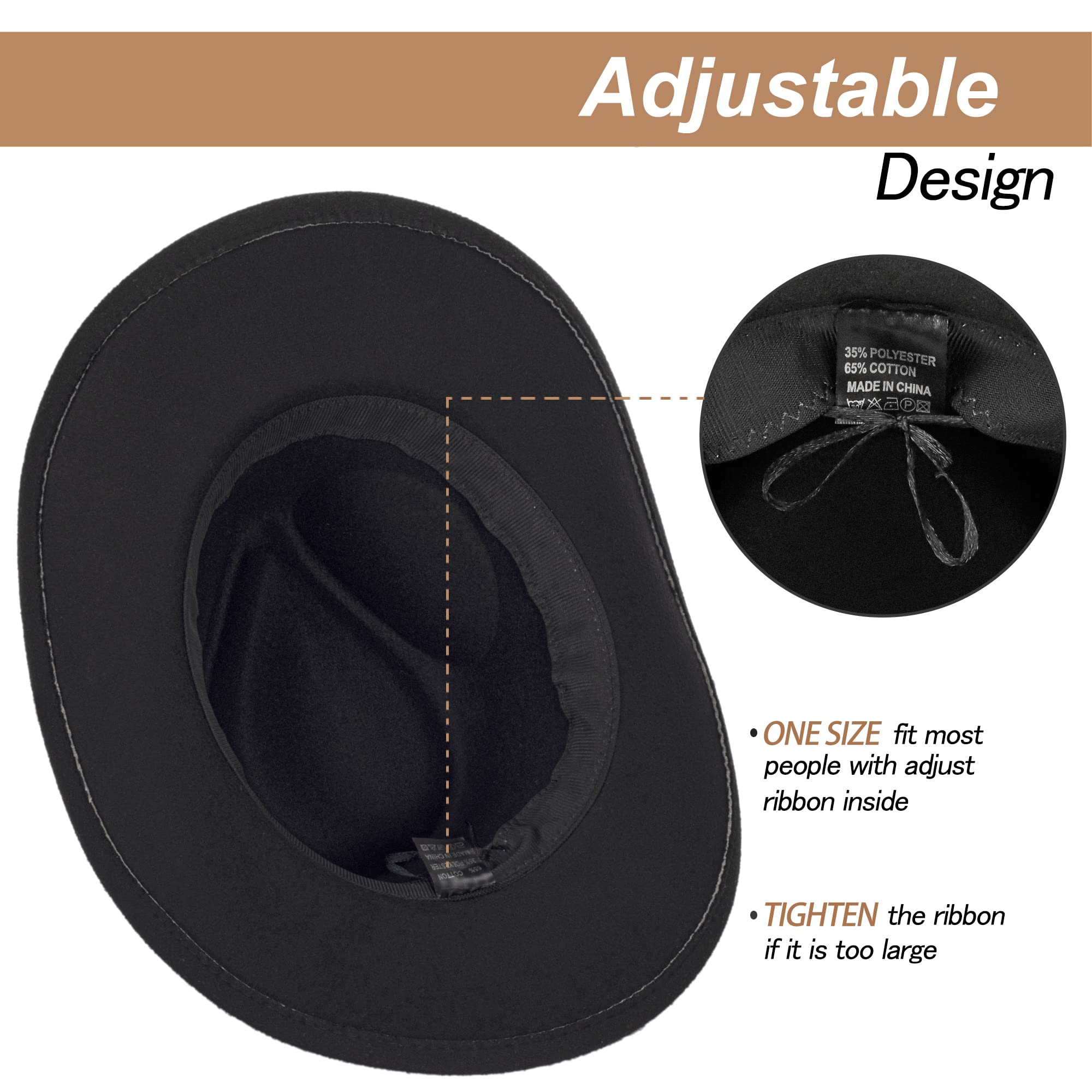 Womens Western Cowboy Hats Studded Pinched Western Cowgirl Hats Wide Brim Fedoras Hat with Belt Buckle (Size:Medium) Black