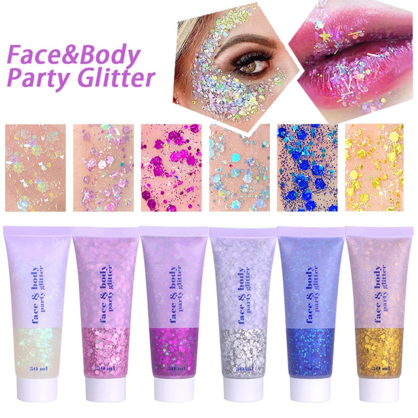 MEICOLY Clear White Body Glitter,Mardi Gras Face Glitter Makeup for Kids Women,Face Glitter for Running,Sparkly Chunky Hair Glitter,Singer Concert Festival Rave Accessories,Mermaid Glitter Face Paint