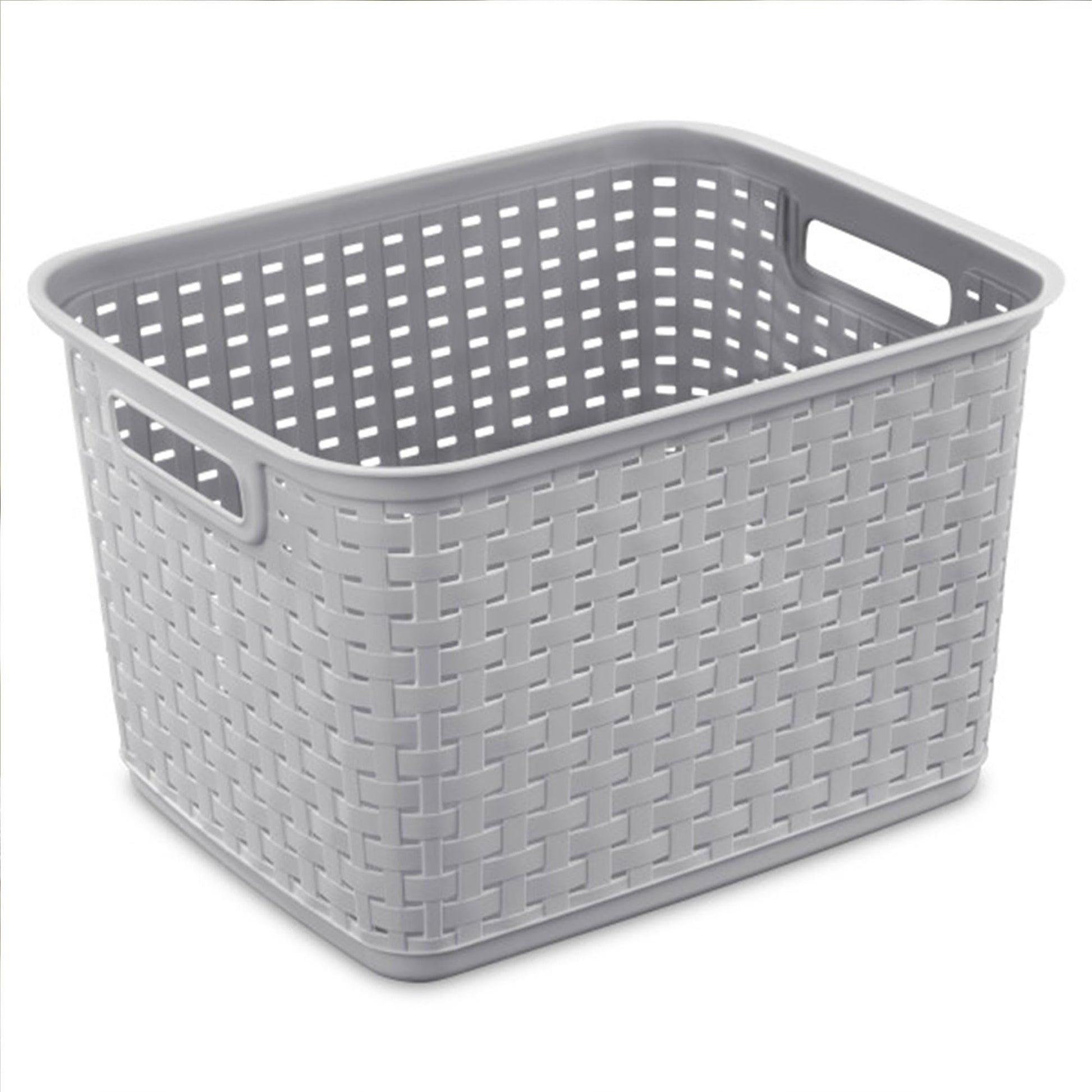 Sterilite 6-Pack Tall Weave Basket, Wicker-Style Plastic Open Storage Bin, Cement Gray - Multi-Purpose Decorative Organizer for Laundry Area, Shelves, Closets, Pantries, Living Rooms or Offices