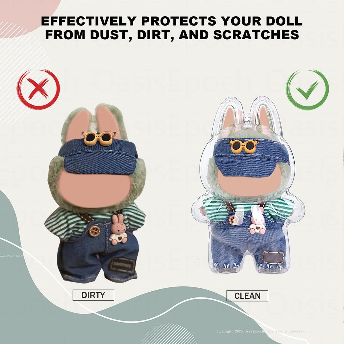 Protective Case Compatible with LABUBU Doll - Crystal-Clear Hard Display Box with Keychain & Dustproof Cover, Secure Backpack Hooks for Shelf/Outdoor Showcase (Doll Not Included)(Standing)