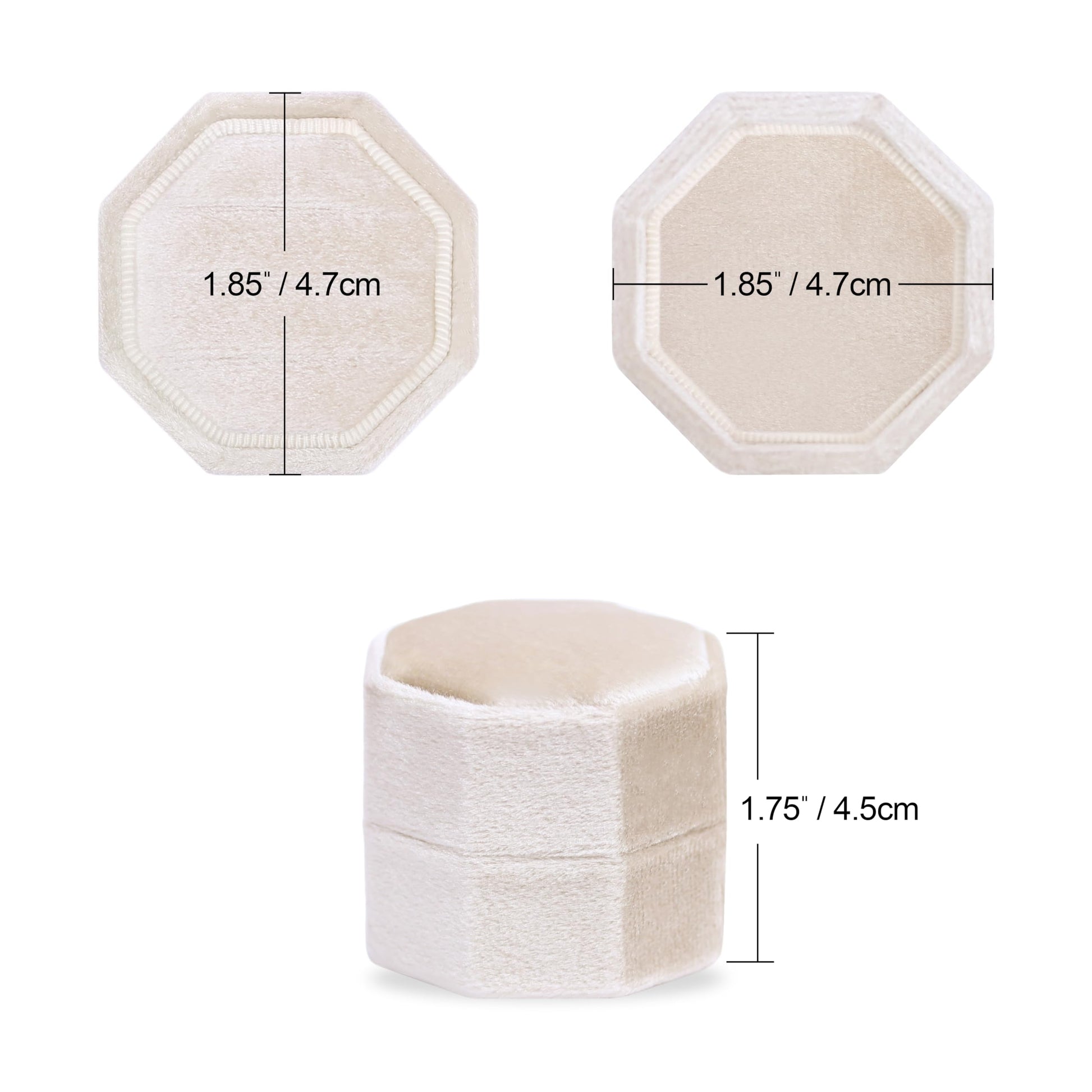BLUTETE Velvet 3 Slots Jewelry Ring Box Engagement Wedding Box Keepsake Box Bridal Photo Ring Triple Slots Octagon (Champagne)