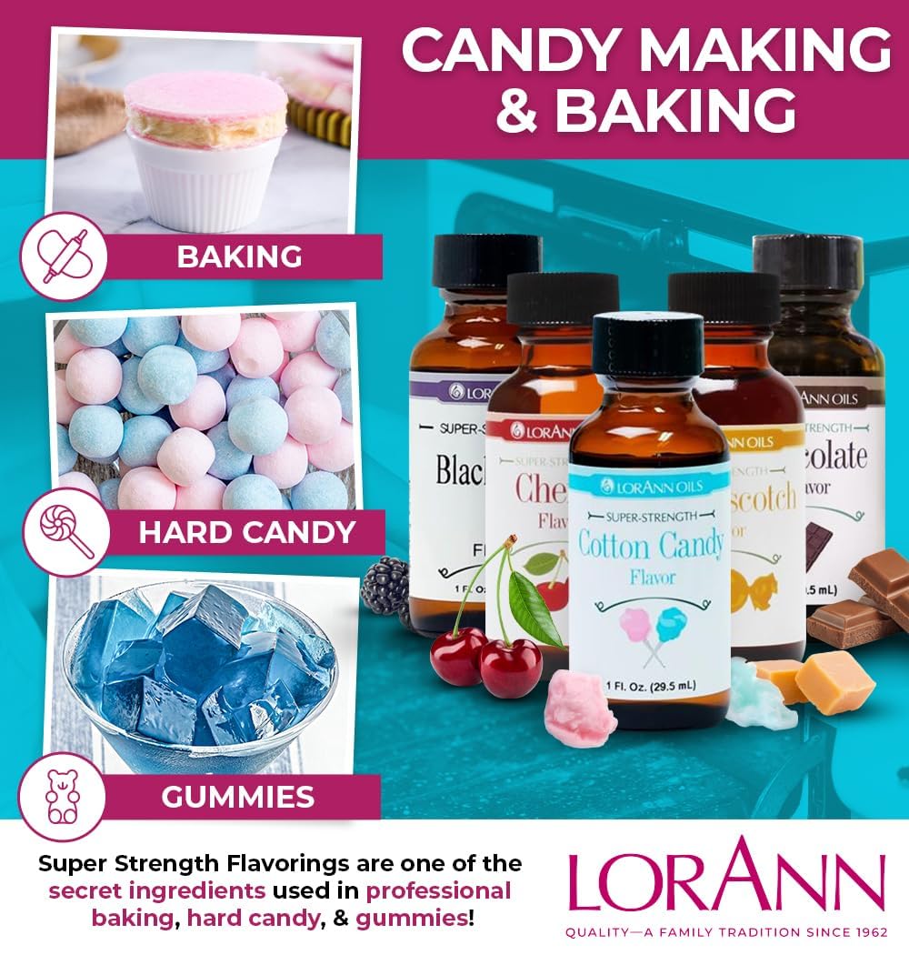 LorAnn Oils Super Strength Flavoring - Used For Candy Making, Flavoring Extracts, Baking, Hard Candy, and Flavor Oils - Bold, Natural Flavors 4X Stronger Than Extracts - Cotton Candy, 1 fl oz