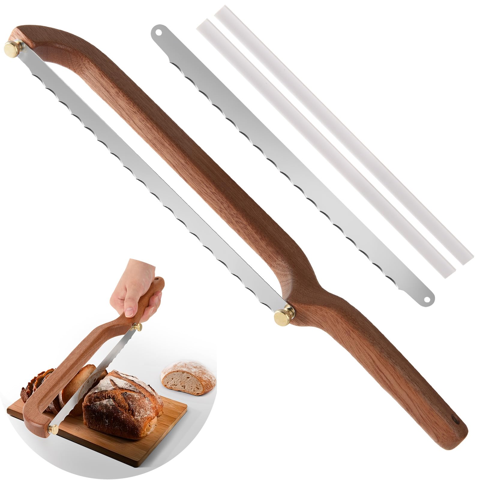 Uprichya Sourdough Bread Knife Slicer for Even Slicing, Bow Bread Knife for Sourdough, Bread Saw for Homemade Bread Sourdough, Wooden Bread Bowl Knofe Sourdough Bread Cutter