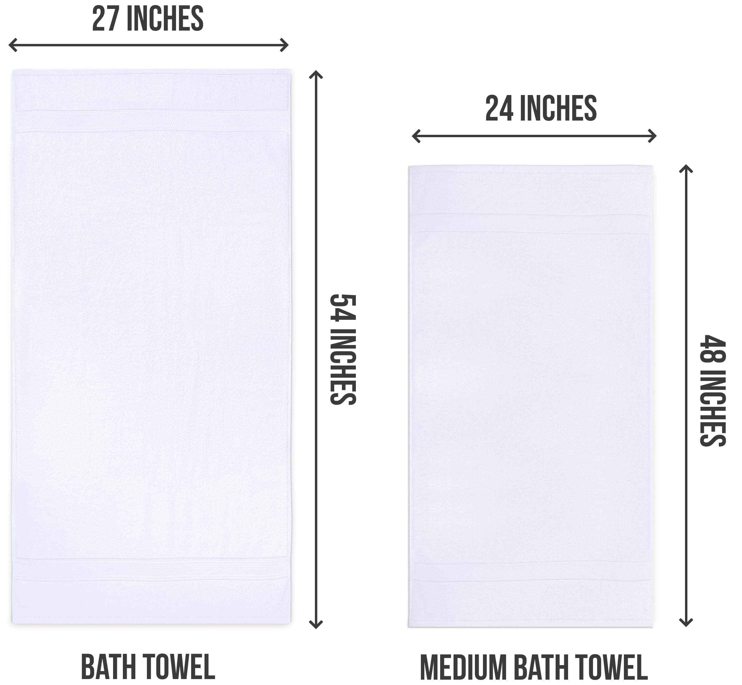 Utopia Towels 6 Pack Medium Bath Towel Set, 24 by 48 Inches, 500 GSM 100% Ring Spun Cotton, Lightweight and Highly Absorbent Quick Drying Premium Towels for Hotel, Spa and Bathroom, White