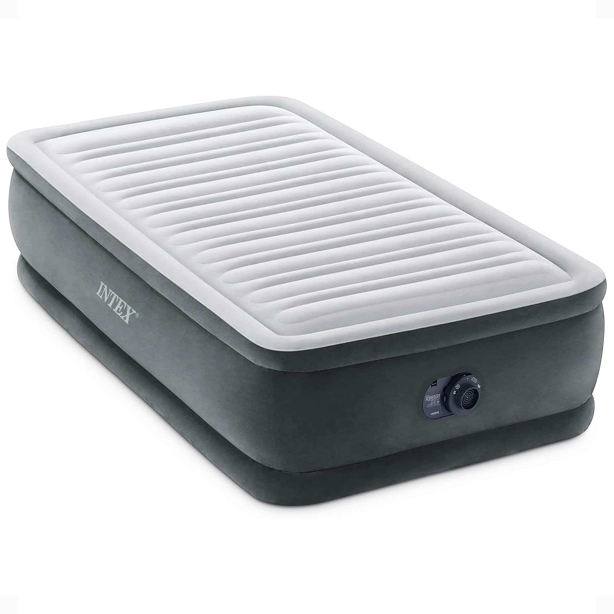 Intex Twin Size Luftmatratze, 45,7 cm hoch, integrierte Pumpe, Dura-Beam Deluxe Comfort-Plush – Tragbares aufblasbares Bett für Camping, Reisen, Gäste