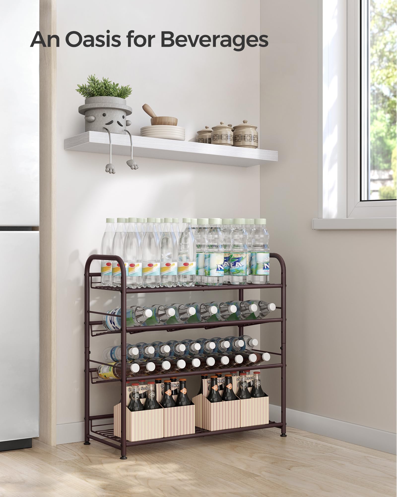 SONGMICS Stackable Shoe Rack, 4 Tier Metal Shoes Rack Storage Shelf, Holds up to 20 Pairs Shoes, Adjustable Slanted Shelves Tower Organizer for Closet Entryway Small Spaces, Bronze
