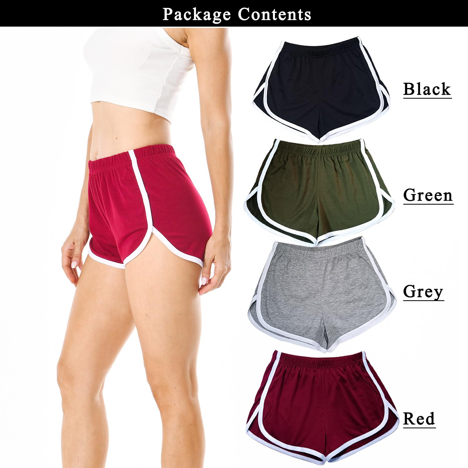 Cameway 4 Pack Women's Cotton Yoga Dance Short Pants Sport Shorts Summer Athletic Cycling Hiking Sports Shorts M Black