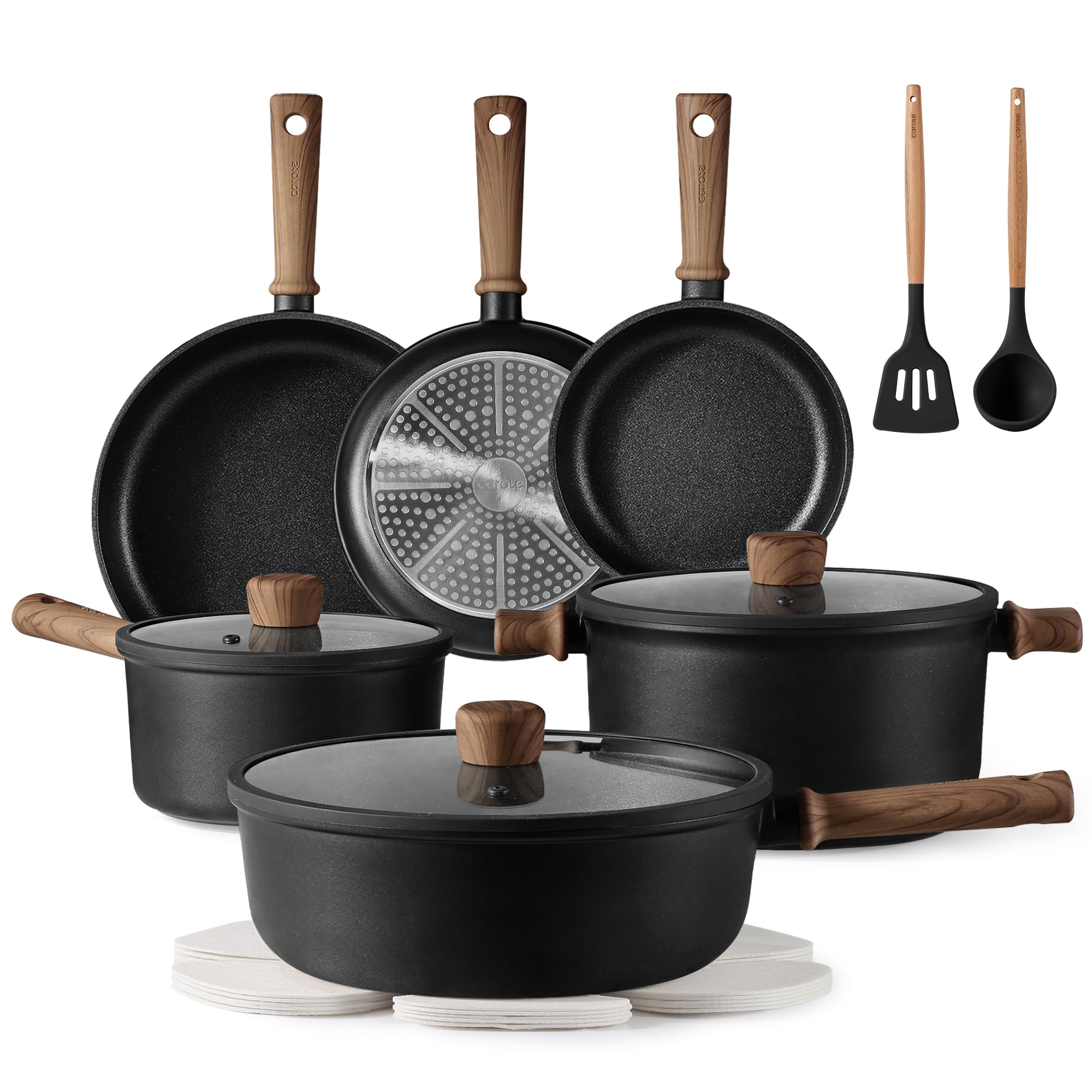 CAROTE Nonstick Pots and Pans, Induction Cookware Set 16pcs Kitchen Cooking Sets, Pot and Pan Non Stick w/Frying pan (PFOS, PFOA Free)