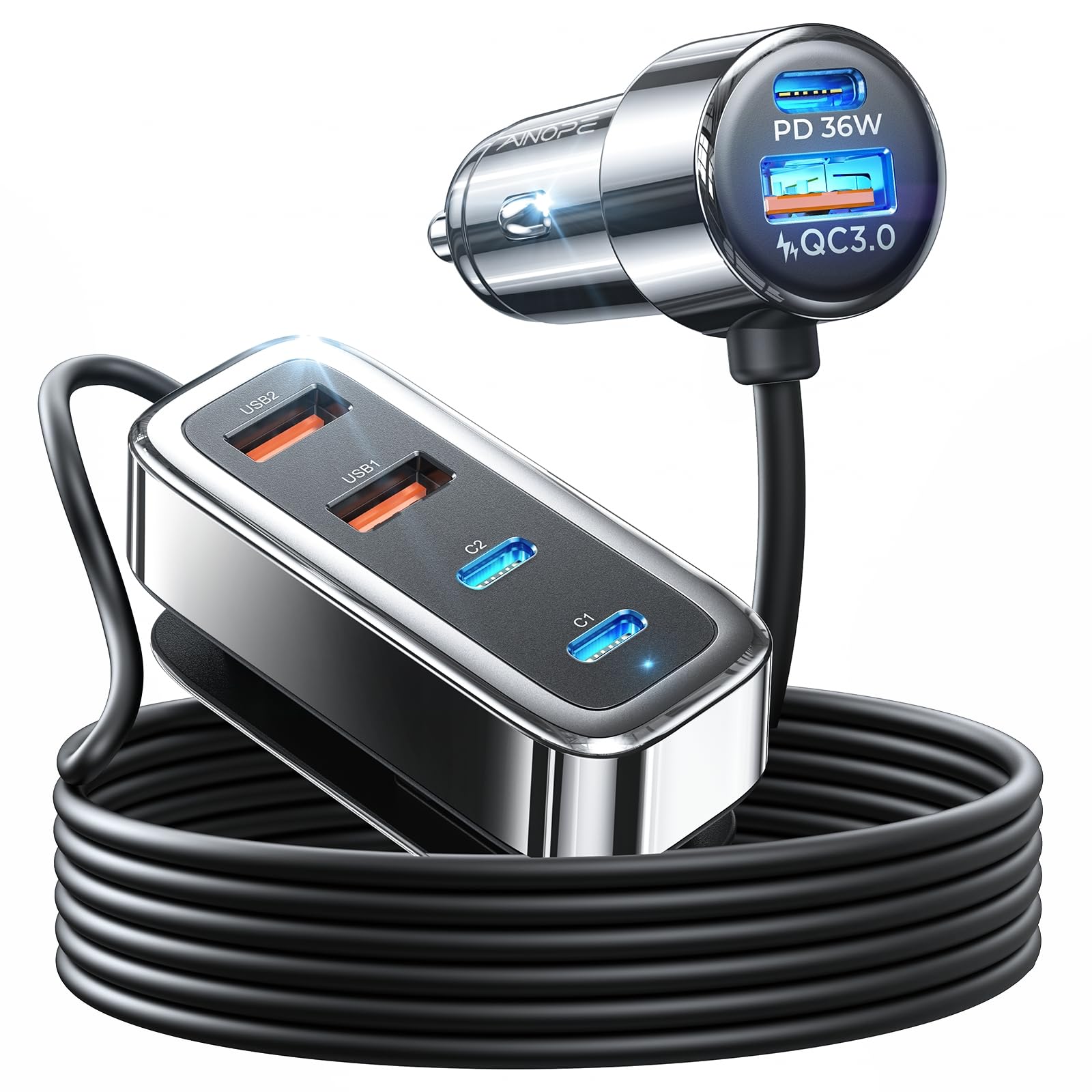 شاحن سيارة AINOPE 108W USB C مع 6 منافذ شحن سريع، مستلزمات الرحلات البرية ولاعة سجائر أساسيات السفر بالسيارة للرحلات الطويلة للأطفال لهاتف iPhone 16 15 Pro Max 14 iPad S24 S25 Hire Tablet 17