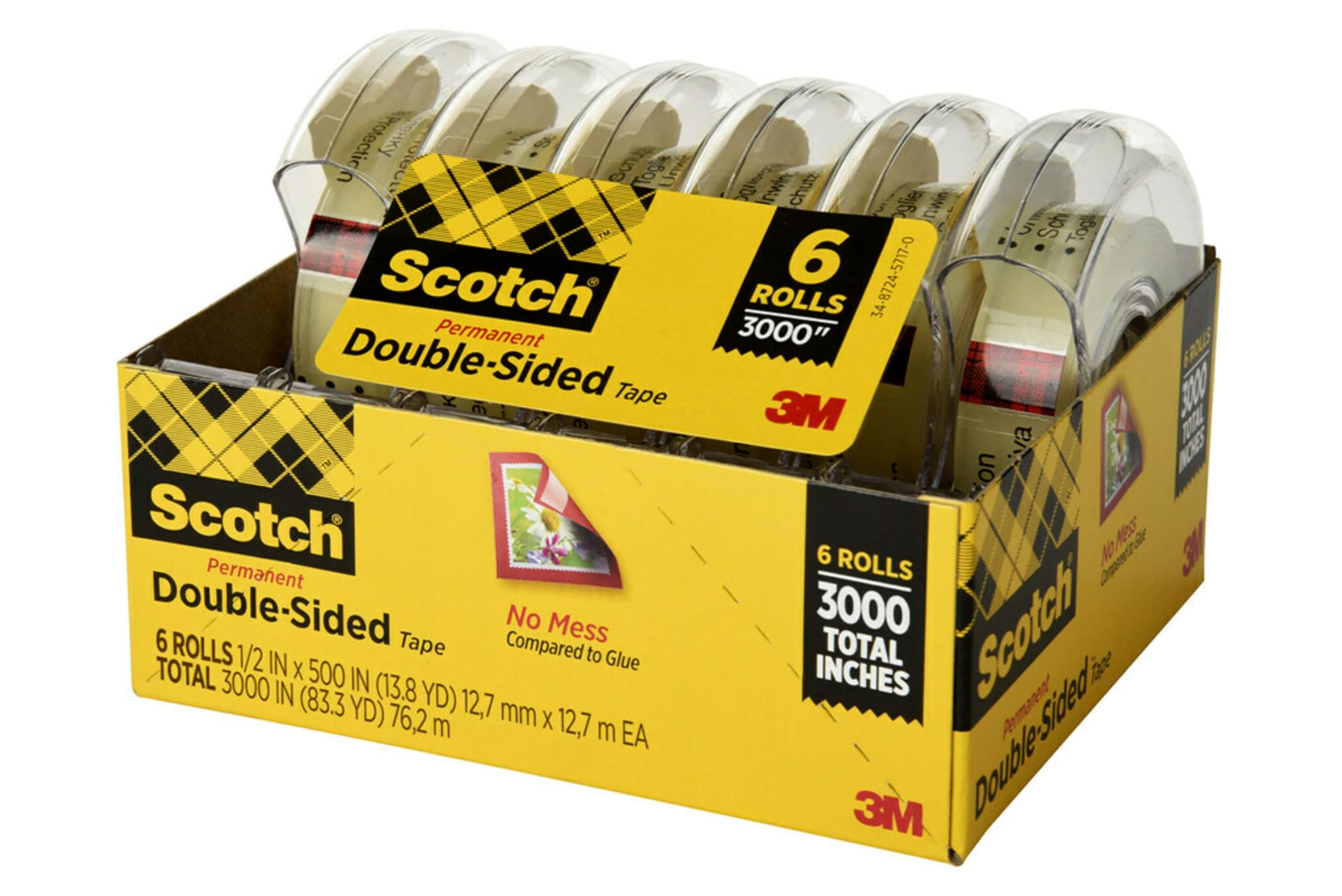 Scotch Double Sided Tape, Back to School Supplies, Essential for Scrapbooking, Card Making and Arts and Crafts Projects for Art Classes, 0.50 in. x 500 in., 6 Tape Rolls with Dispensers