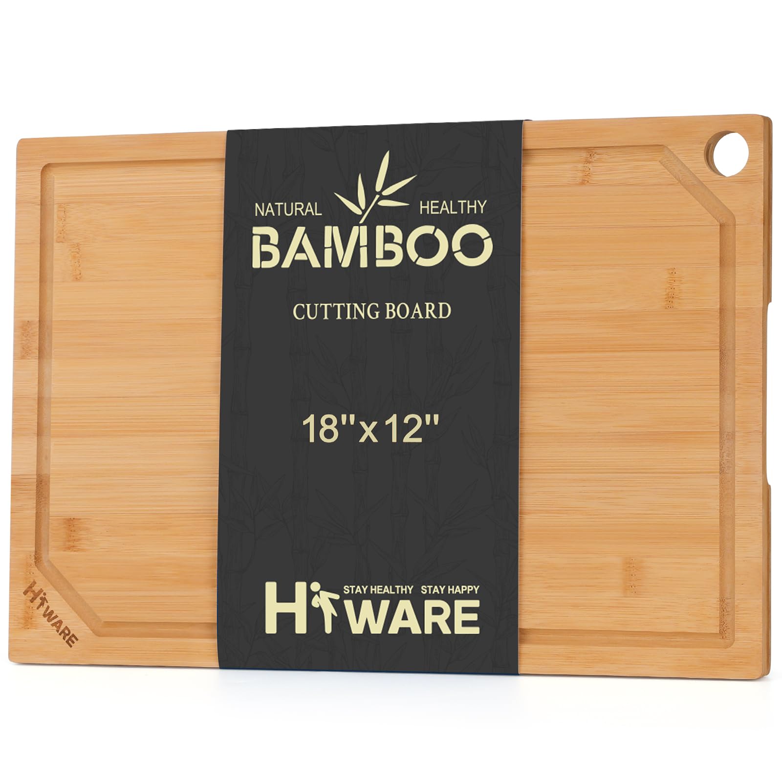 Hiware Extra großes Bambus-Schneidebrett für die Küche, strapazierfähiges Holzschneidebrett mit Saftrille, 100% Bio-Bambus, vorgeölt, 45,7 x 30,5 x 1,5 cm
