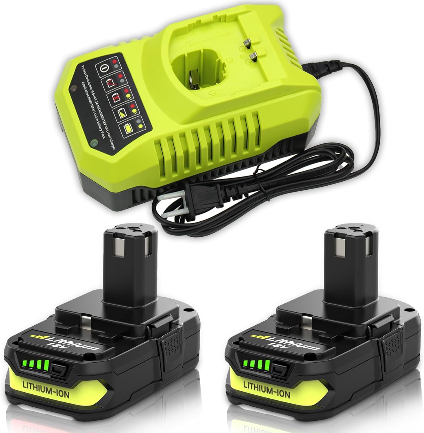 2Pack P108 P102 3.6Ah Replacement for Ryobi 18V Battery and P117 Charger Combo Compatible with Ryobi 18 Volt Battery P103 P104 P105 P107 P109 P190 P191 P122 Cordless Tool