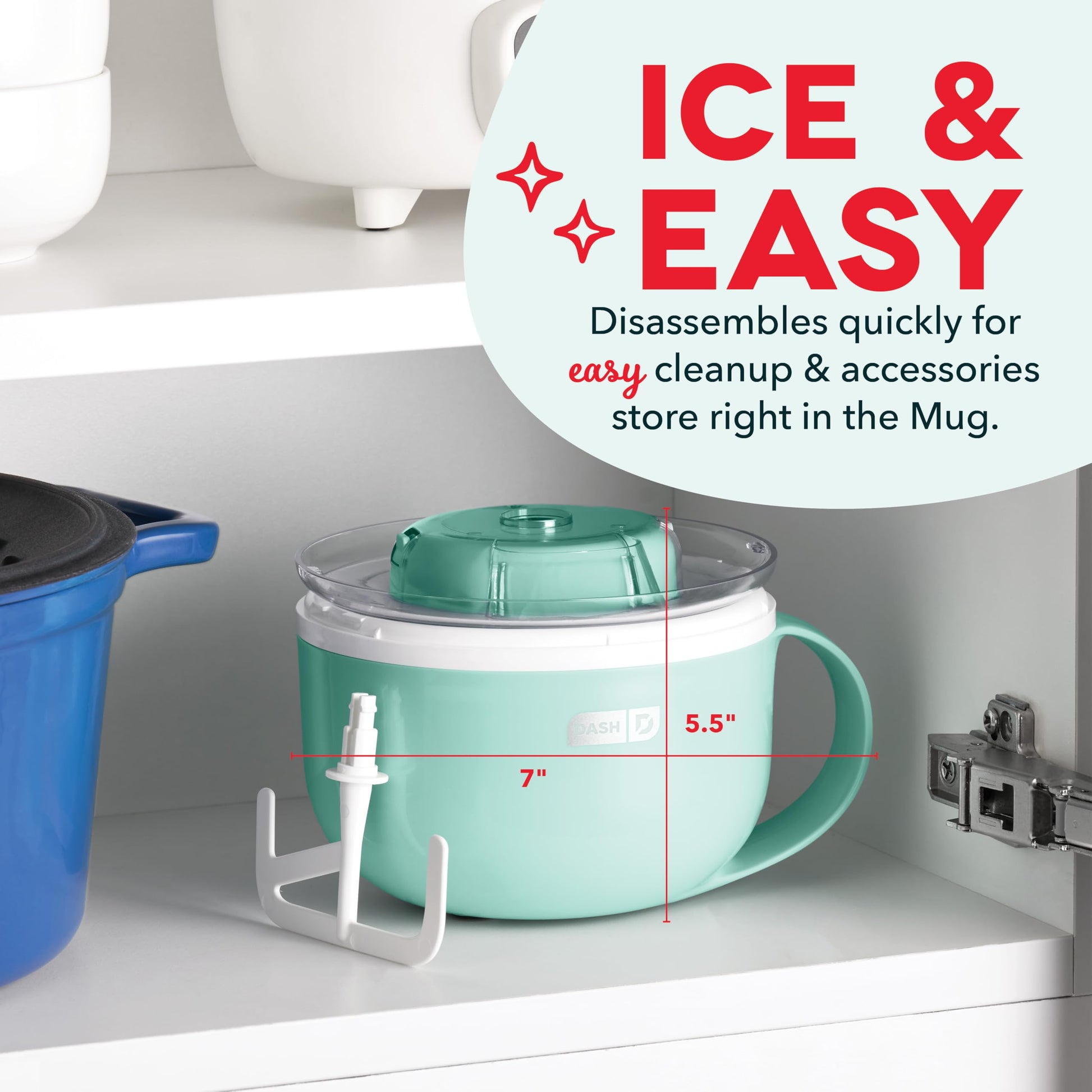 DASH My Mug Ice Cream Maker, for Ice Cream, Gelato, Sorbet, Frozen Yogurt, and Custom Mix-Ins