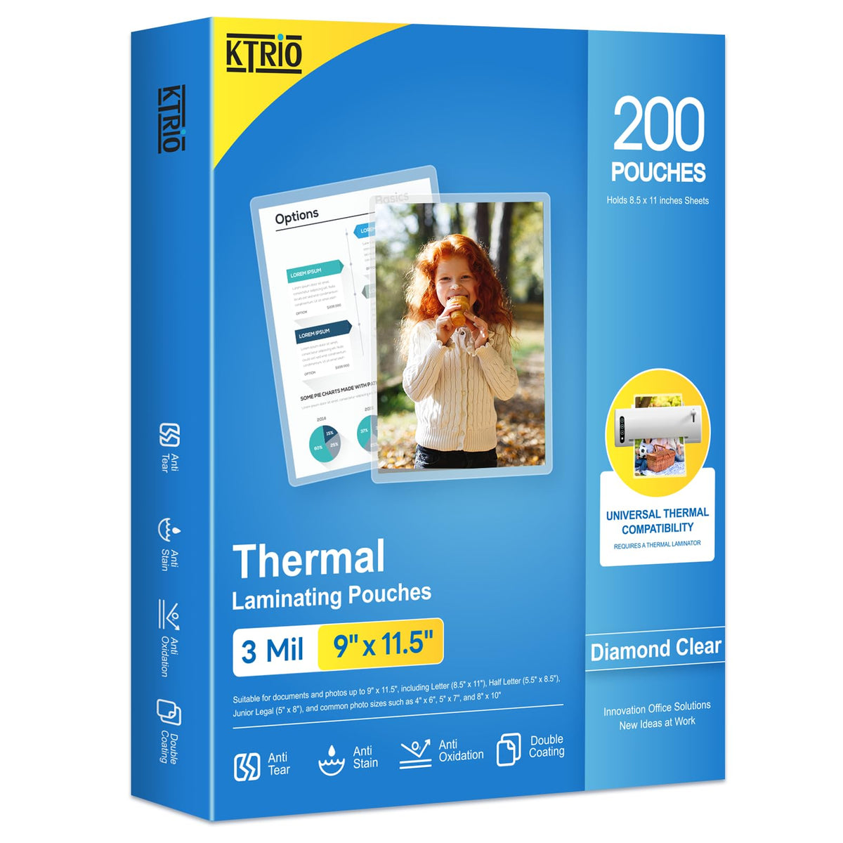 KTRIO Laminierfolien, für 8,5 x 11 Zoll Blätter, 200 Stück, 3 Mil Klare Thermolaminierbeutel für Laminiergerät, 9 x 11,5 Zoll Laminierpapier für Schule, Zuhause & Büro