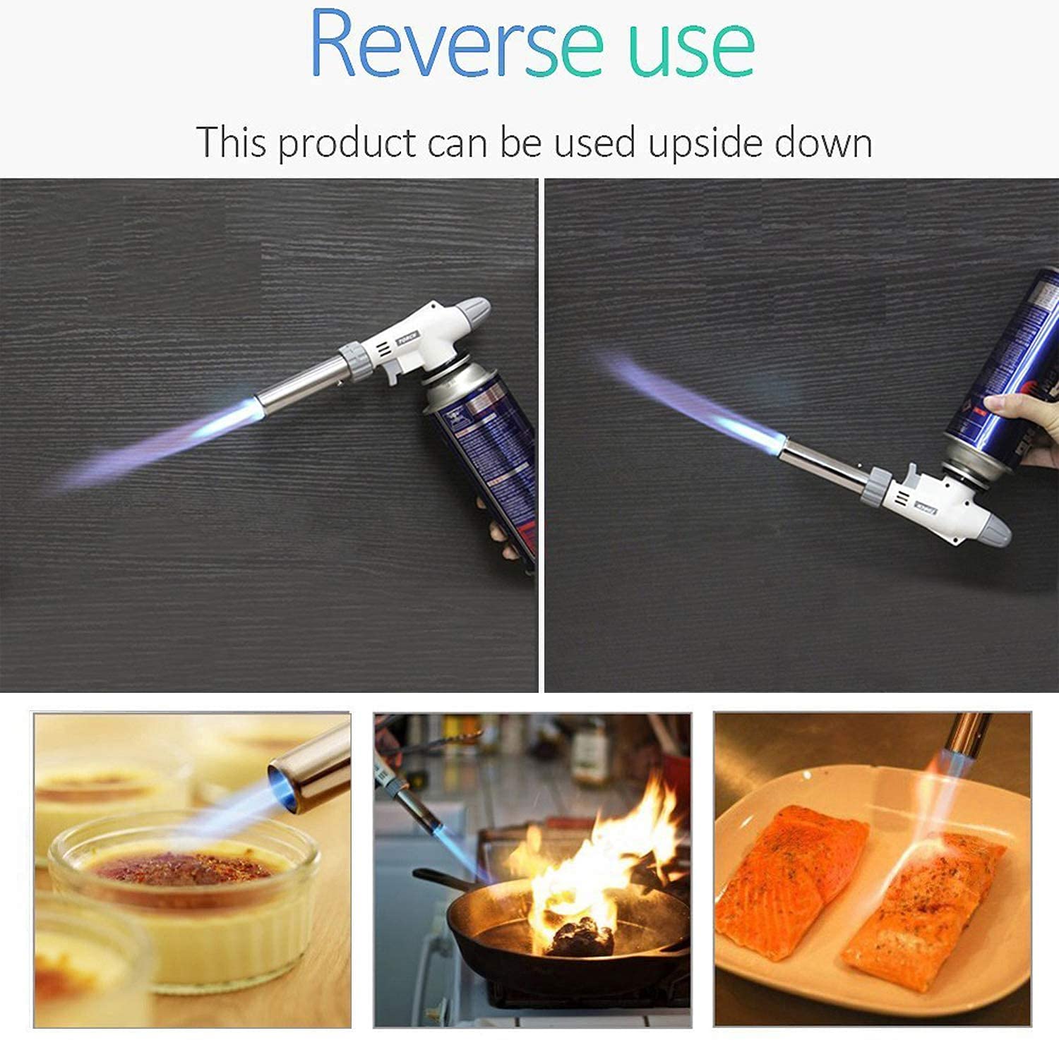 FunOwlet Butane Torch, Reverse Use Culinary Kitchen Blow Lighter with Adjustable Flame, Butane Fuel Not Included, Ideal for Chef Cooking, Creme, Brulee, BBQ, Baking, Jewelry
