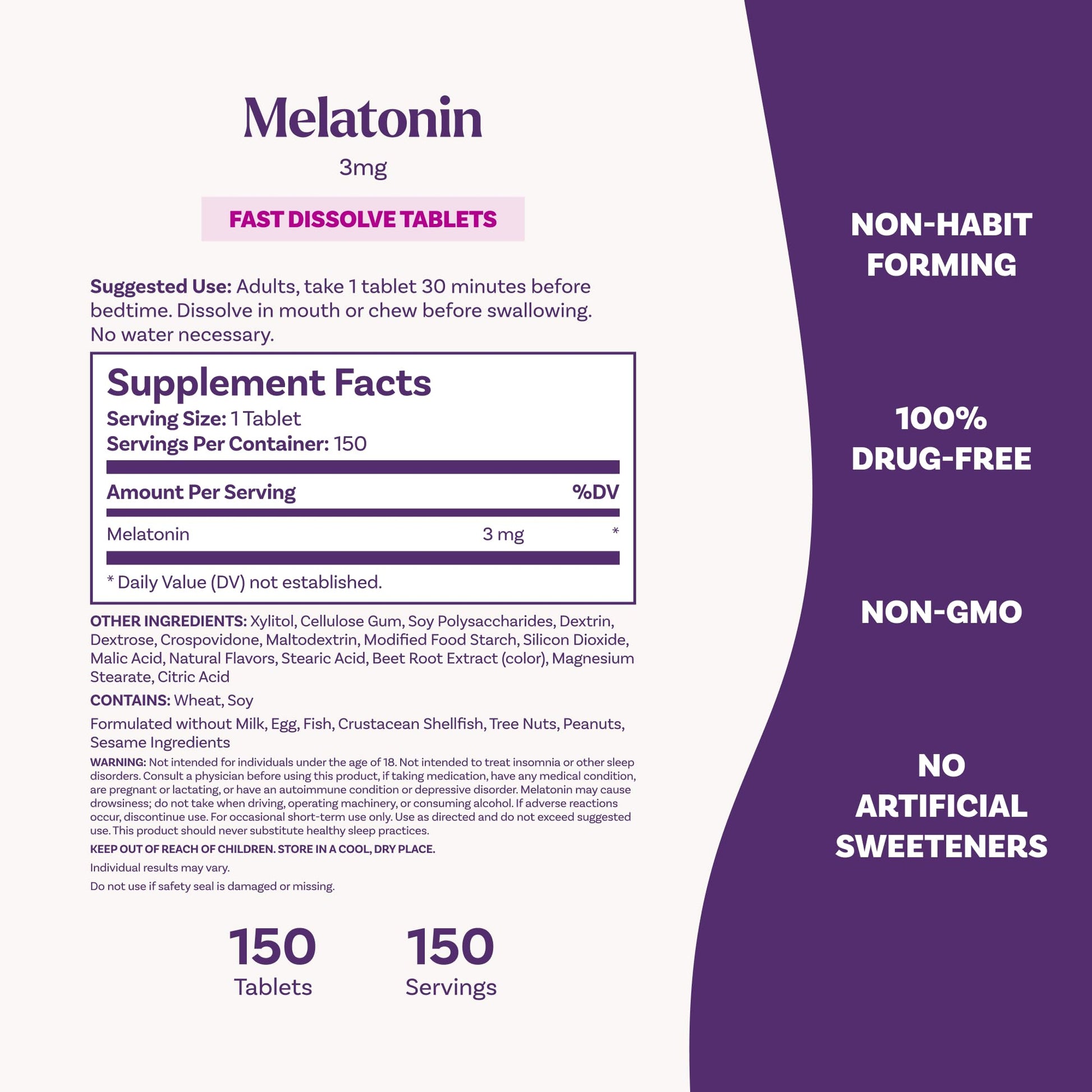 Natrol Fast Dissolve Melatonin 3 mg, Melatonin Supplements for Restful Sleep, Sleep Support for Adults, 150 Strawberry-Flavored Tablets, Up to a 150 Day Supply