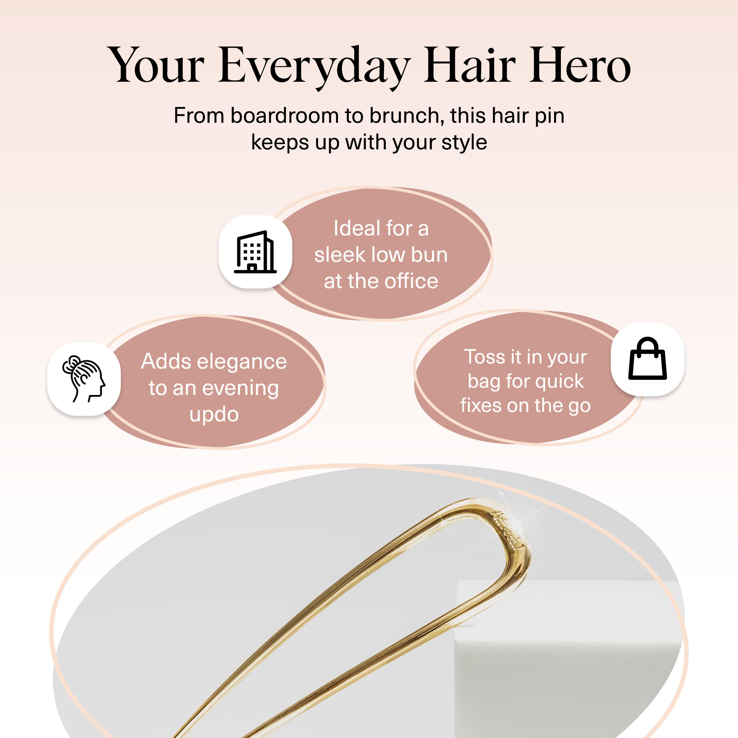 Kitsch French Hair Pins for Women – Elegant & Durable Metal Hair Fork for Updos, Chignon, Bun & Twist Hairstyles, Secure Hold All Day, Comfortable Fit- Gold, 1pc