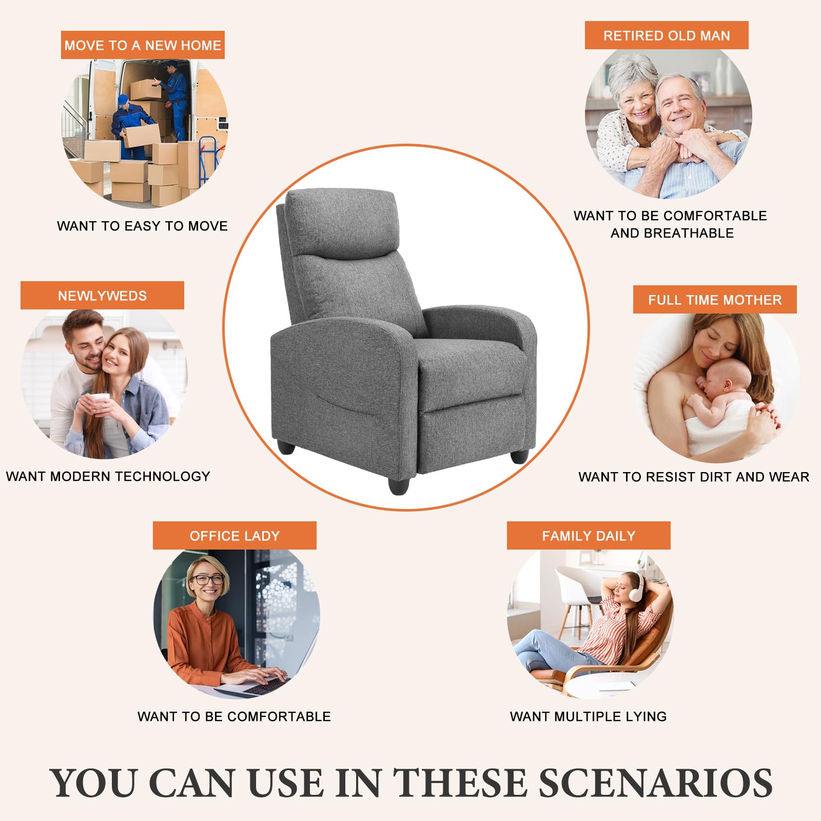 Sweetcrispy Massage Recliner Chair for Adults, Adjustable Home Theater Seating with Lumbar Support, Small Recliners for Small Spaces, Dark Grey