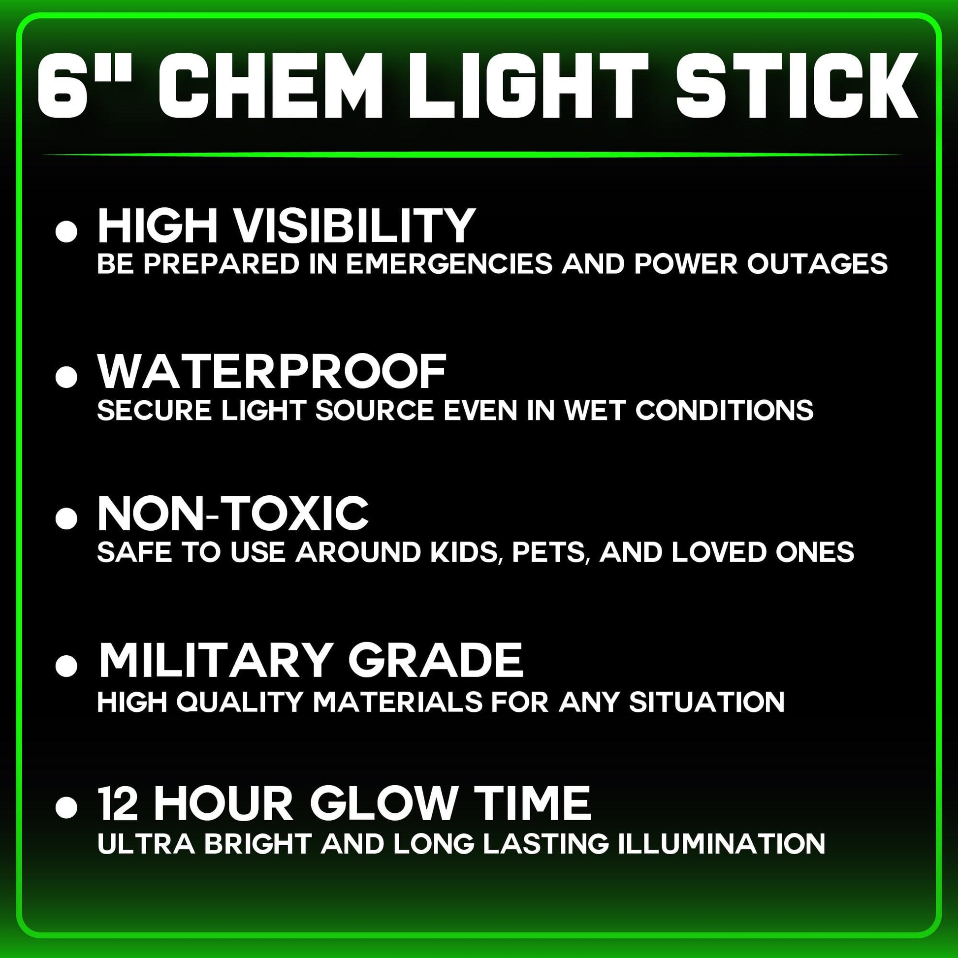 Emergency Glow Sticks - 12 Ultra Bright Individually Wrapped Military Grade Chem Lights - 12 Hour Bulk Tactical Light Sticks for Survival Gear, Camping, and Power Outages