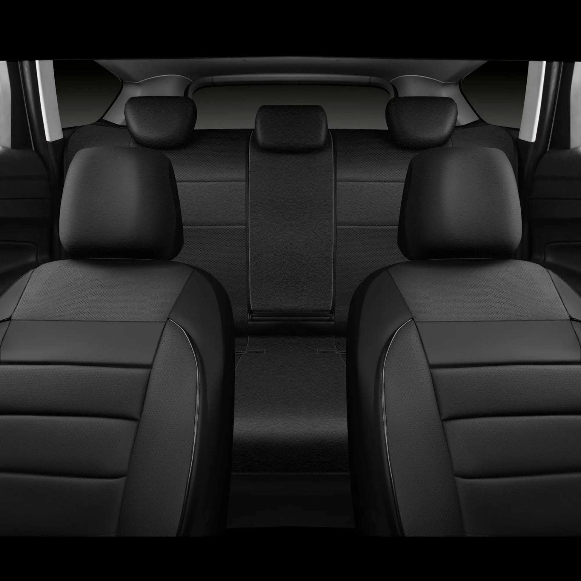 CAR PASS Leather Seat Covers Full Set Universal Water Resistant 3D Foam Back Support, Luxury Comfort Automotive 5 Seat Covers All Season Fit for SUV,Sedan,Van, Airbag Compatible Elegance(Pure Black)